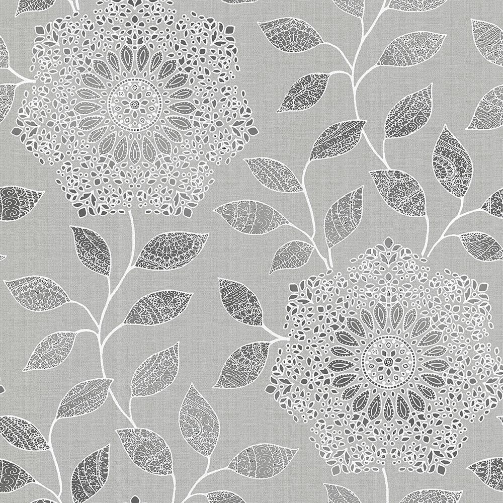 1000x1000 Kenneth James Shirazi Silver Bohemian Floral Wallpaper Sample 2618