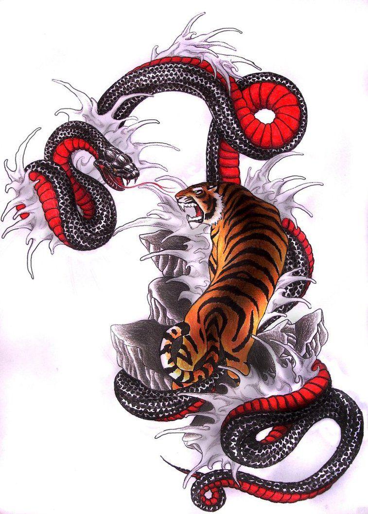 757x1056 Tiger vs Snake by Clouds94. tattoo. Snake, Tigers