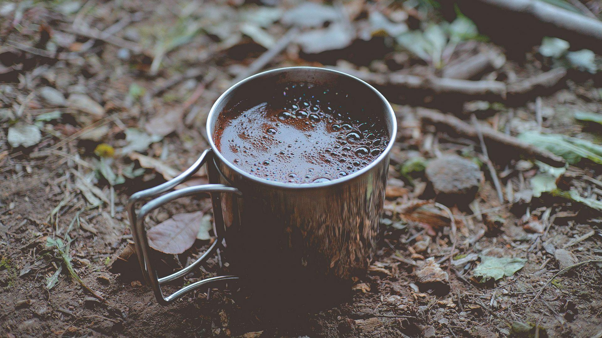 1920x1080 Download wallpaper 1920x1080 coffee, mug, foam, foliage full HD