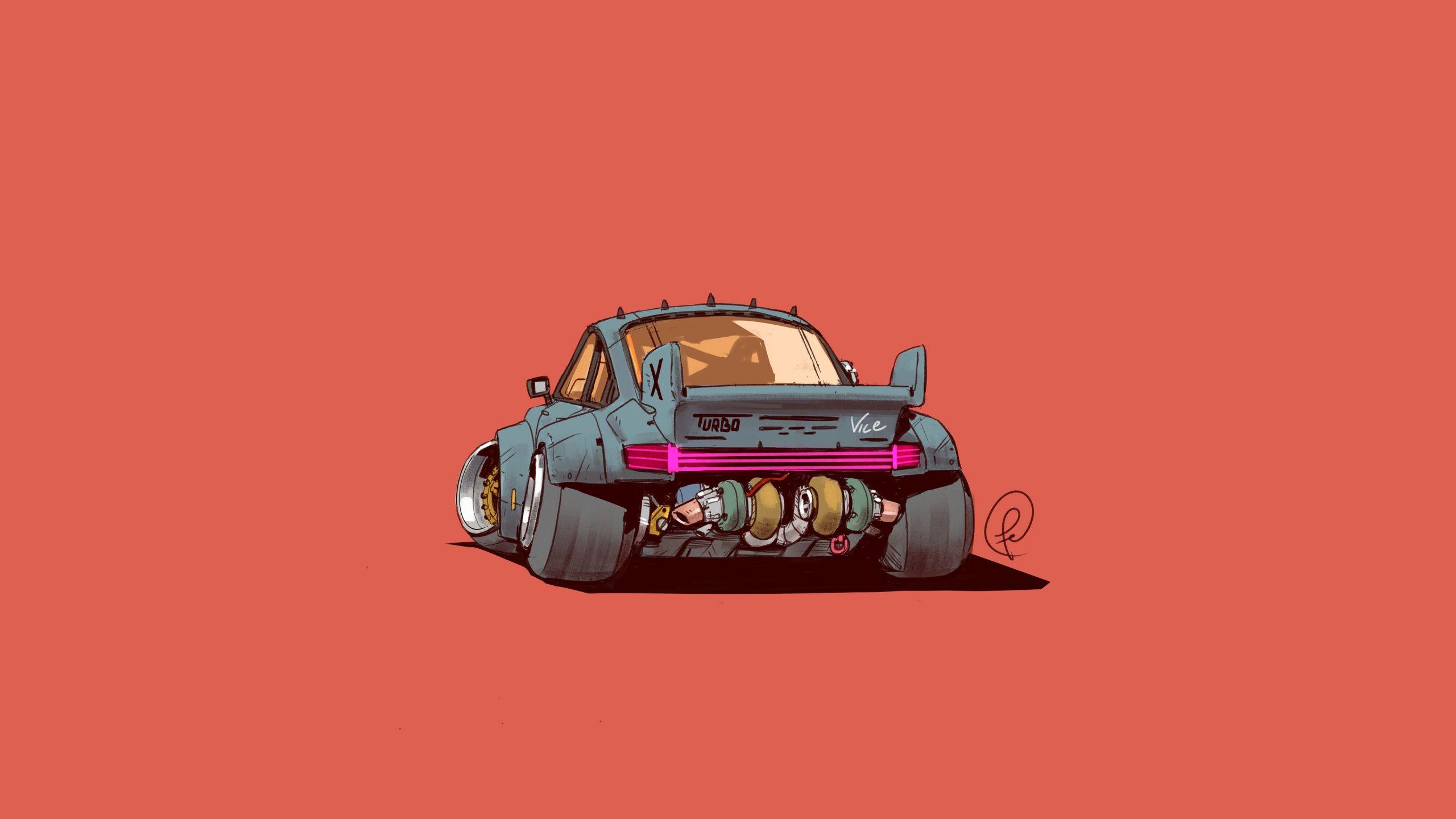 2560x1440 Download Minimal, Porsche car, art wallpaper, 2560x Dual