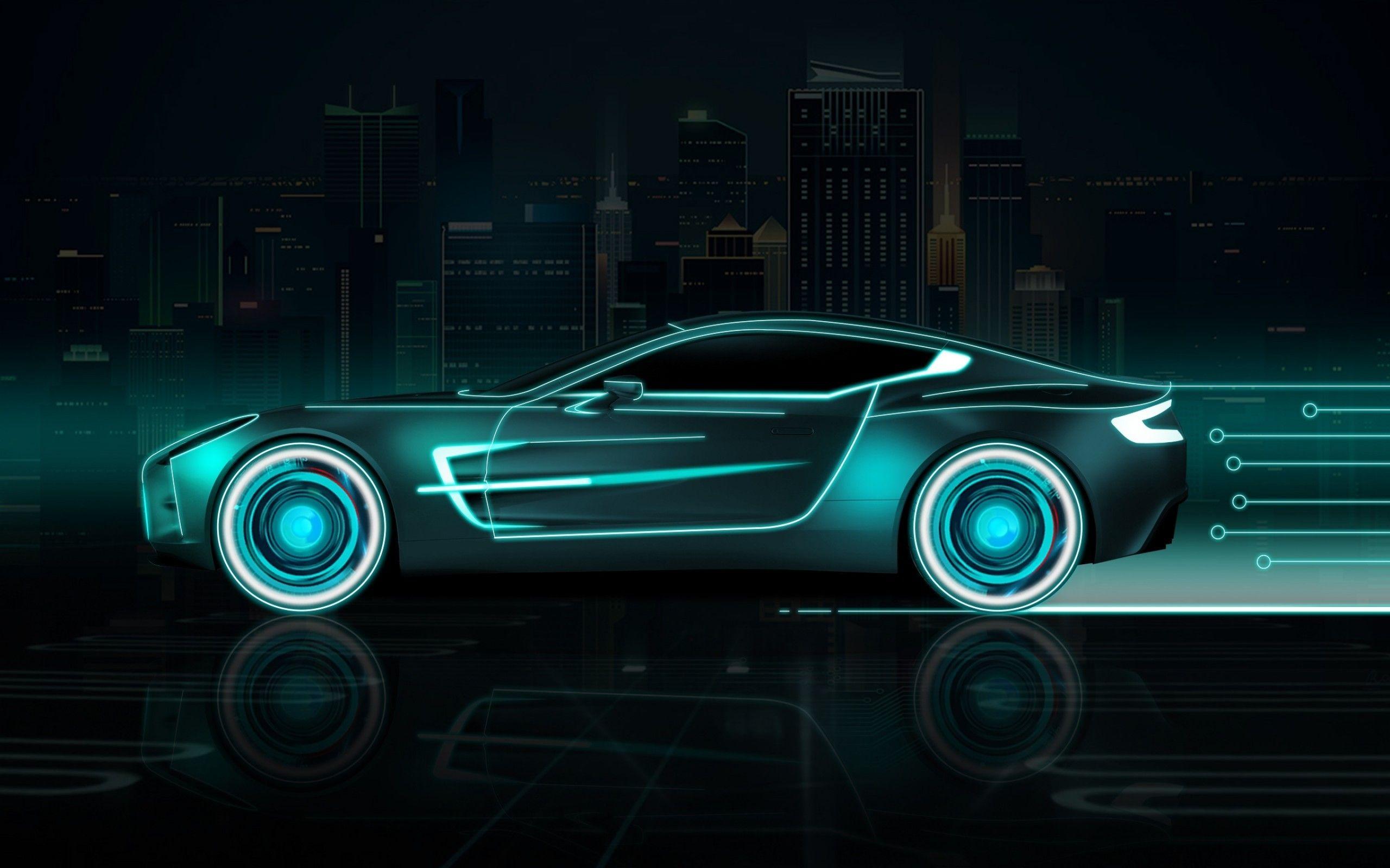 2560x1600 Download 2560x1600 Neon, Futuristic Car, Side View, Digital Art
