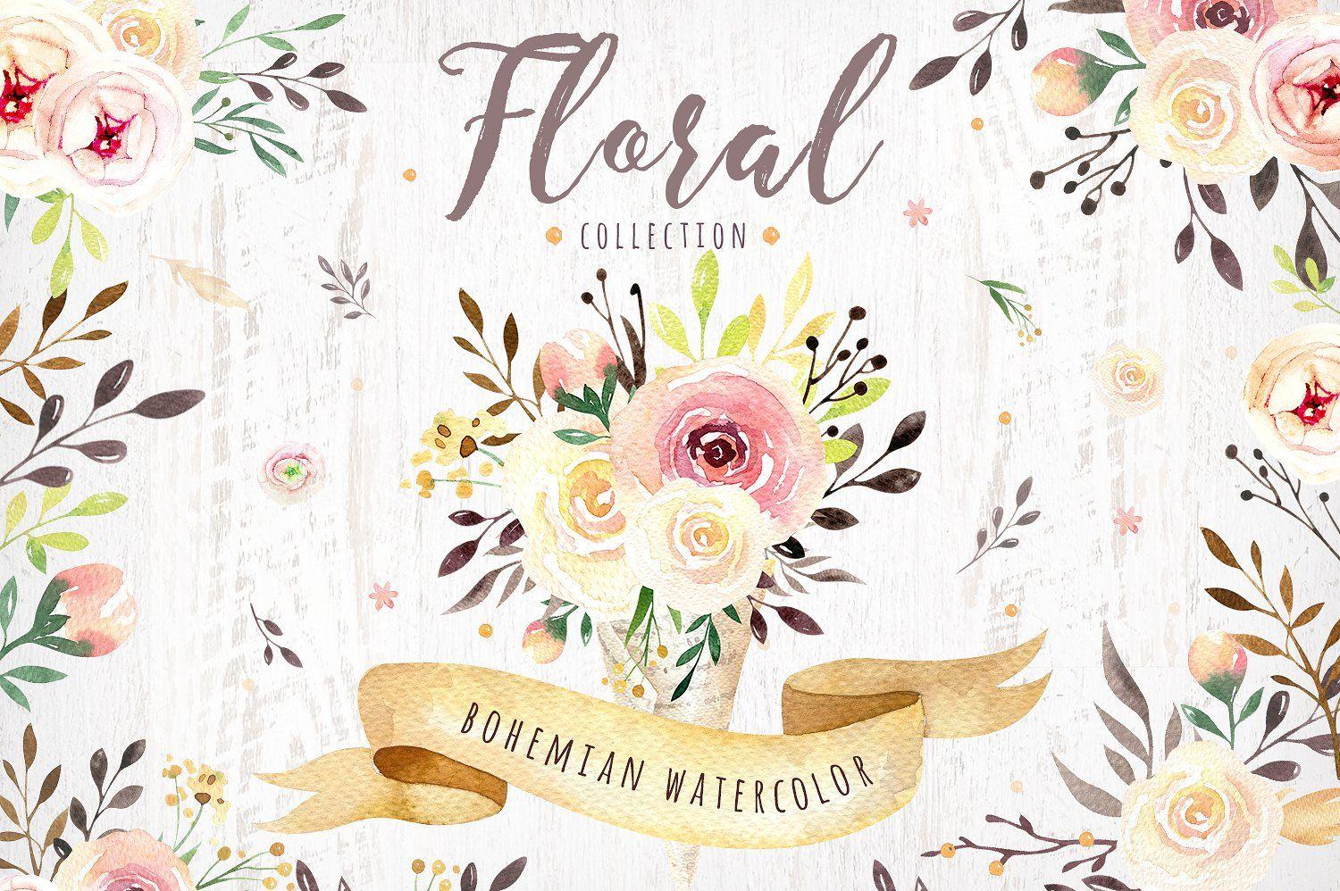1500x998 Bohemian watercolor collection Illustrations Creative Market
