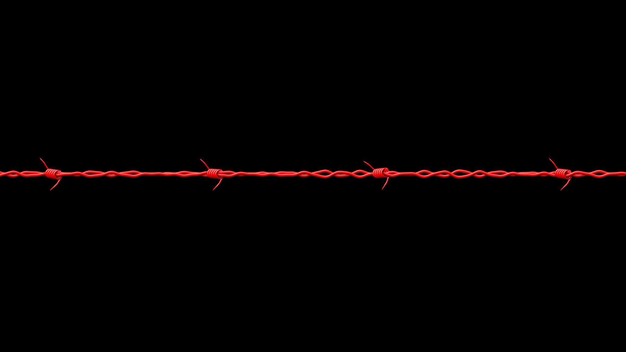 2048x1152 Download wallpaper 2048x1152 black, barbed wire, red ultrawide