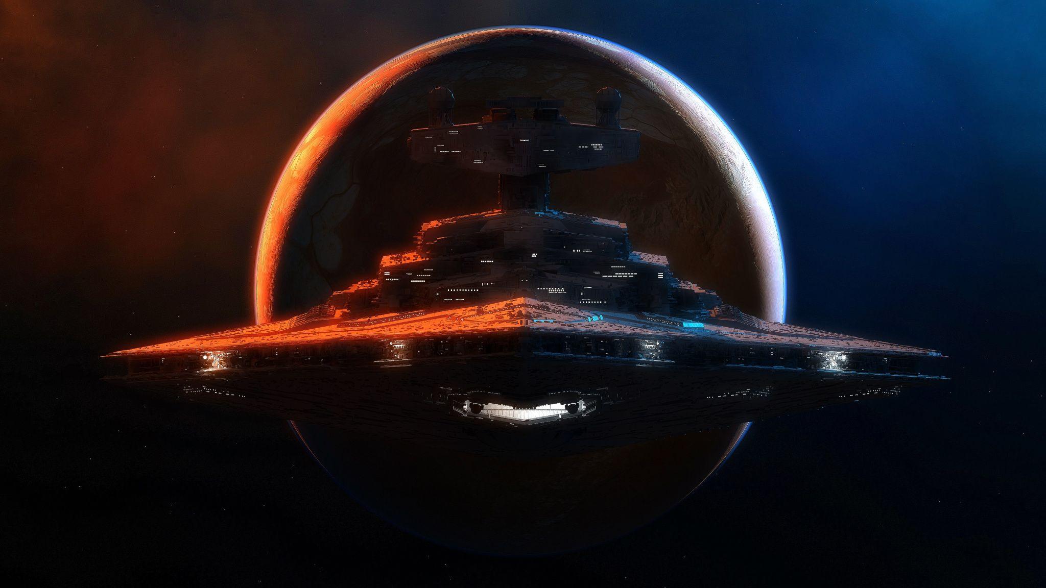 2048x1152 Download Star destroyer, star wars, video game, planet