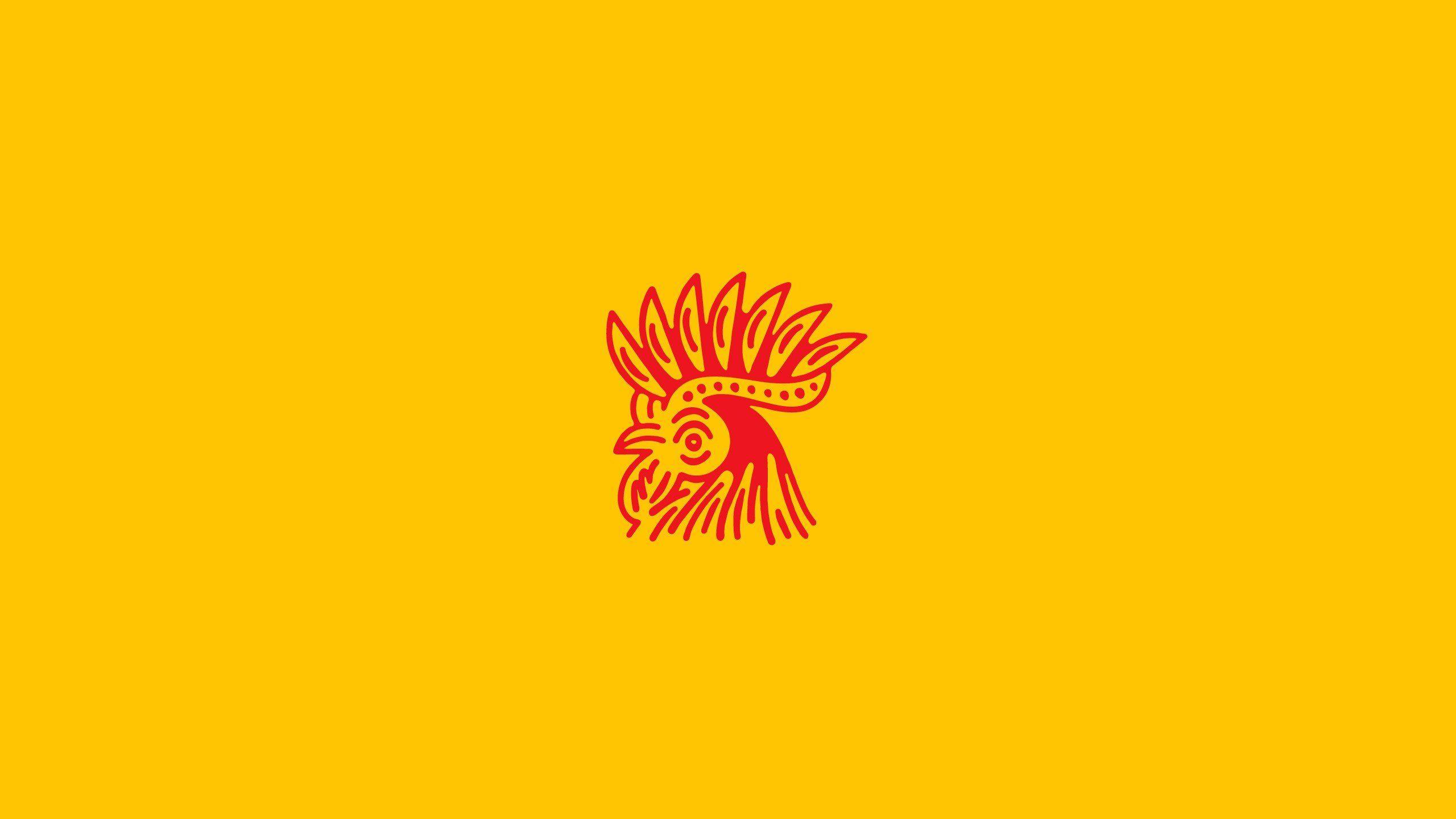 2560x1440 illustration, Yellow background, Yellow, Red, Roosters, Minimalism