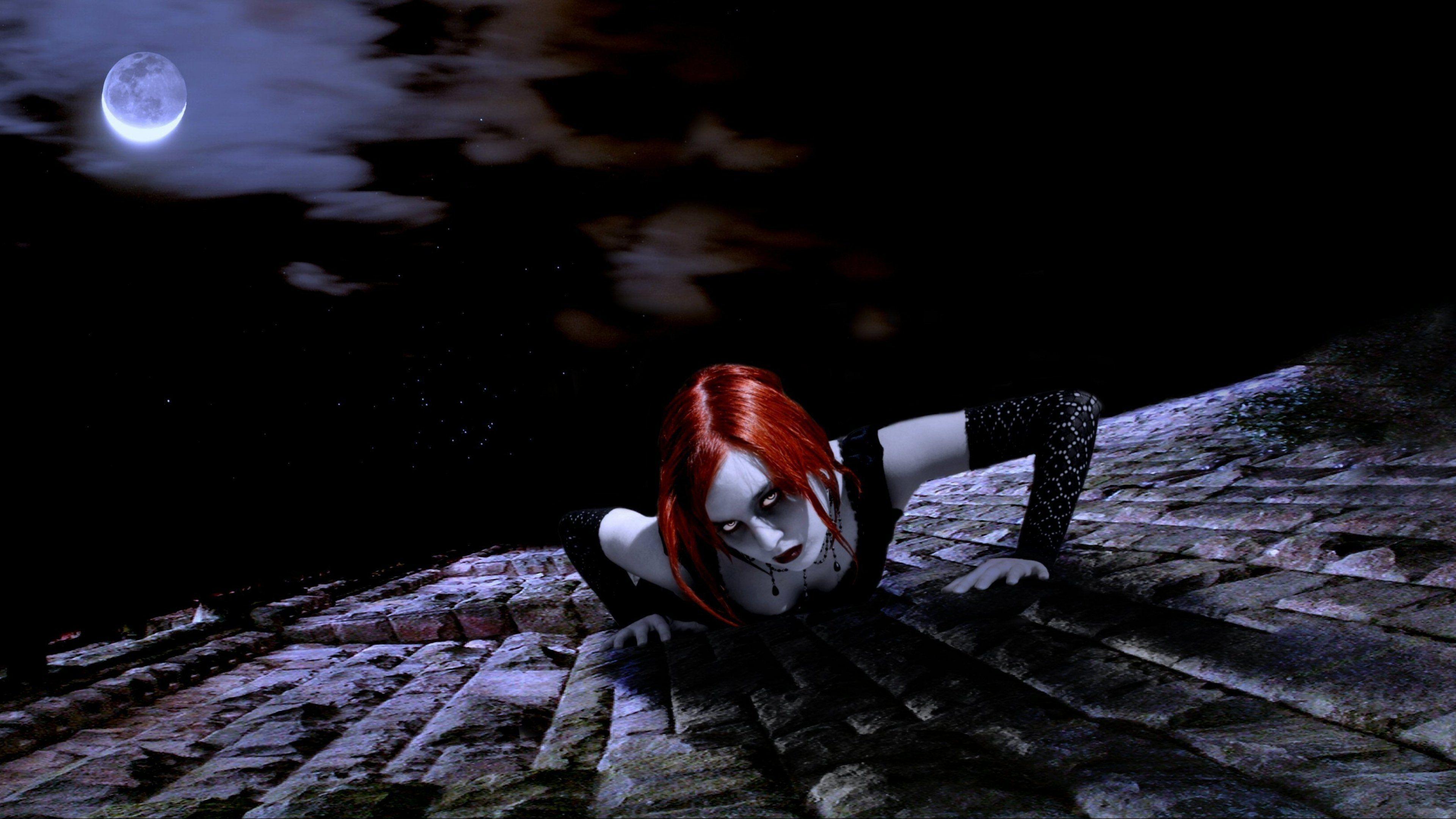 3840x2160 fantasy, Artwork, Art, Dark, Vampire, Gothic, Girl, Girls, Horror