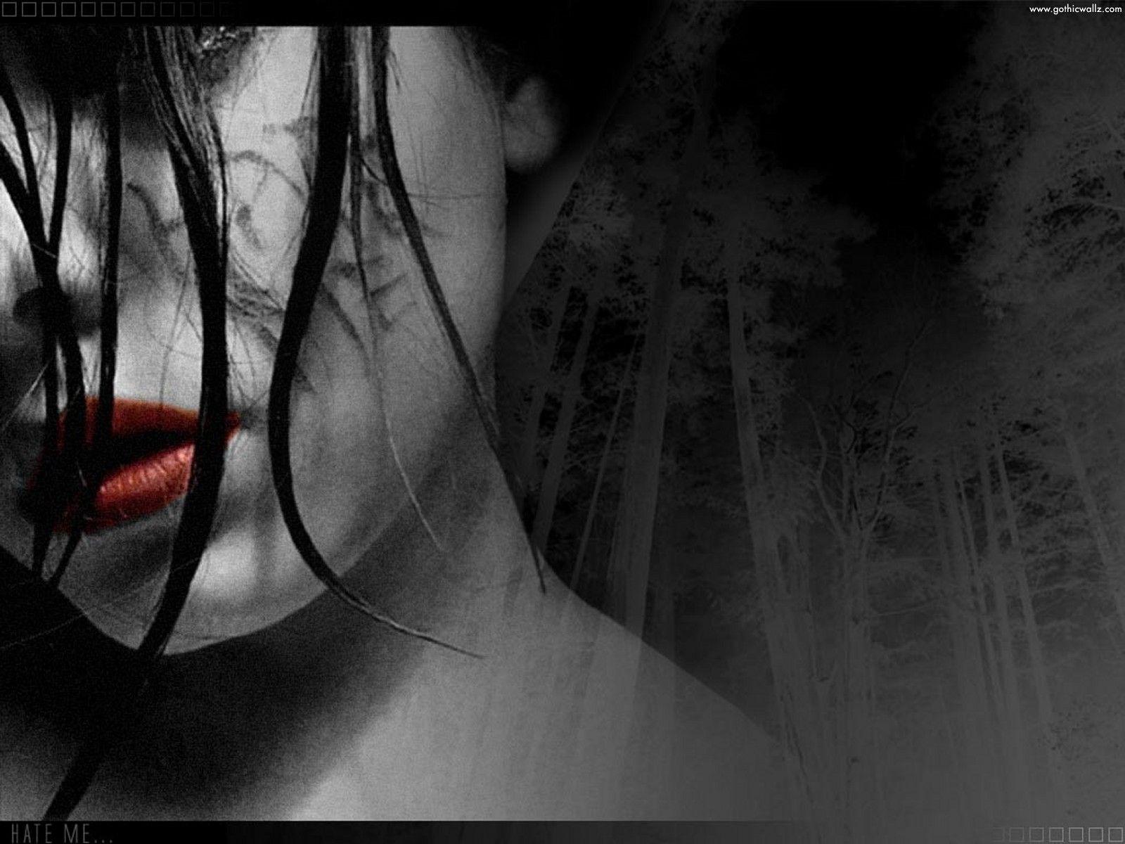 1600x1200 Scary Wallpaper: Gothic Vampire Bloody Girl