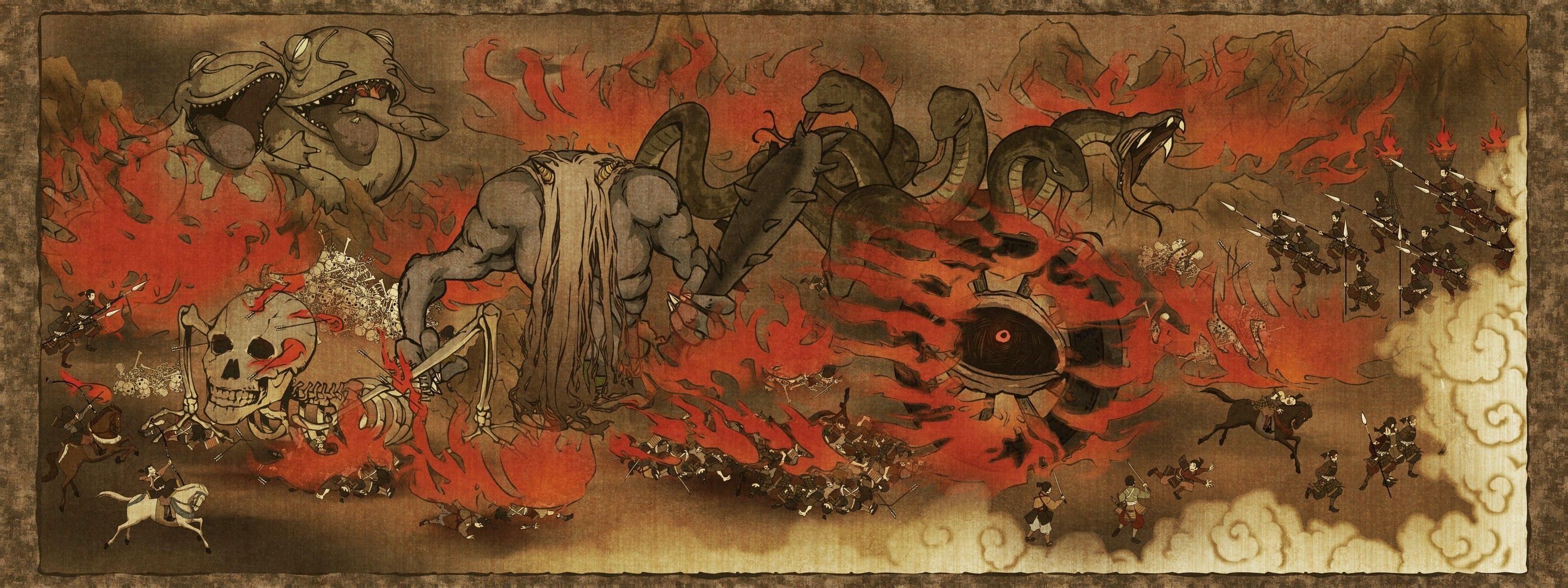 3202x1200 Culture Japan, Mitology, Japanese, Mythology wallpaper