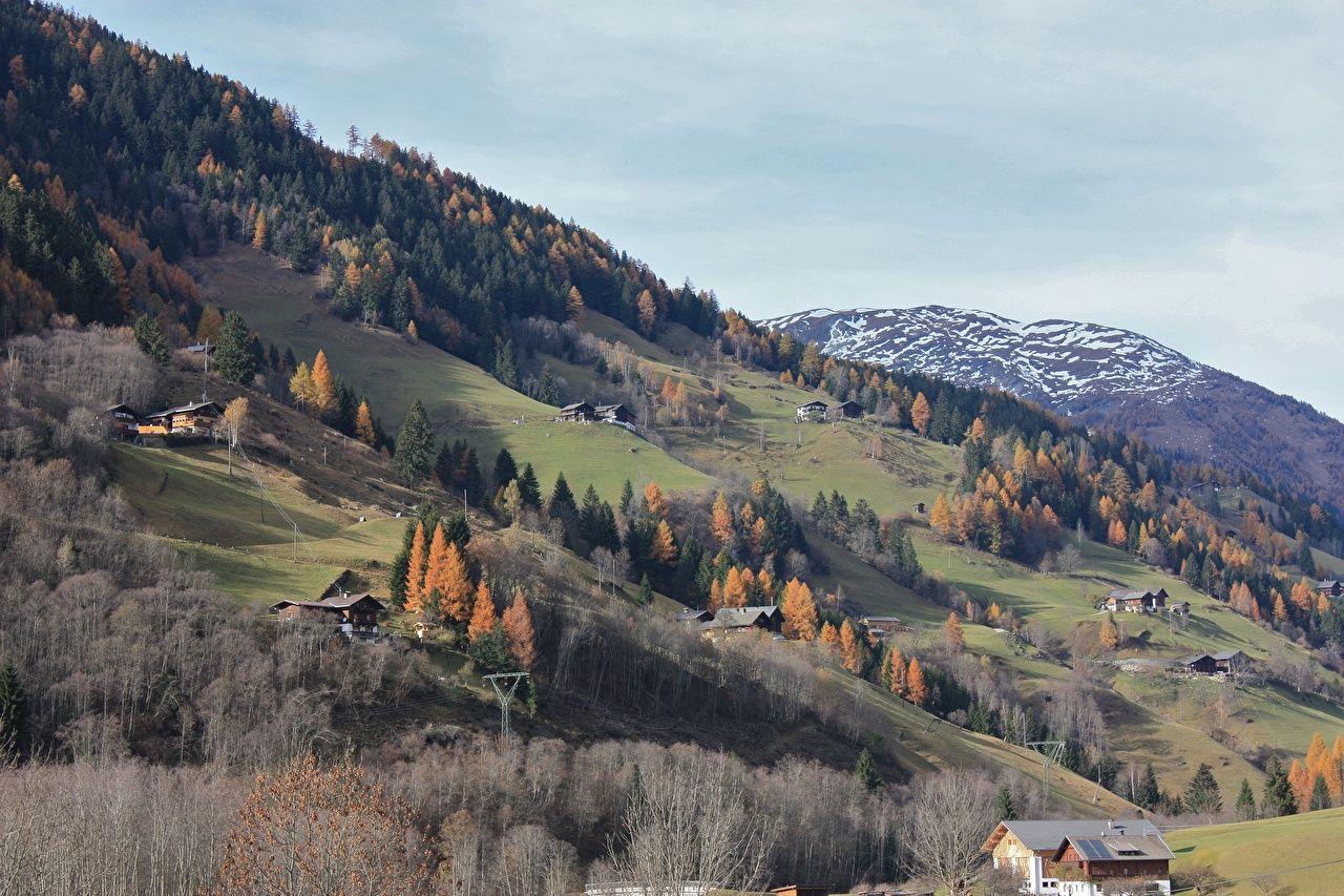 1280x853 Desktop Wallpaper Austria Village Nature Autumn Mountains Snow
