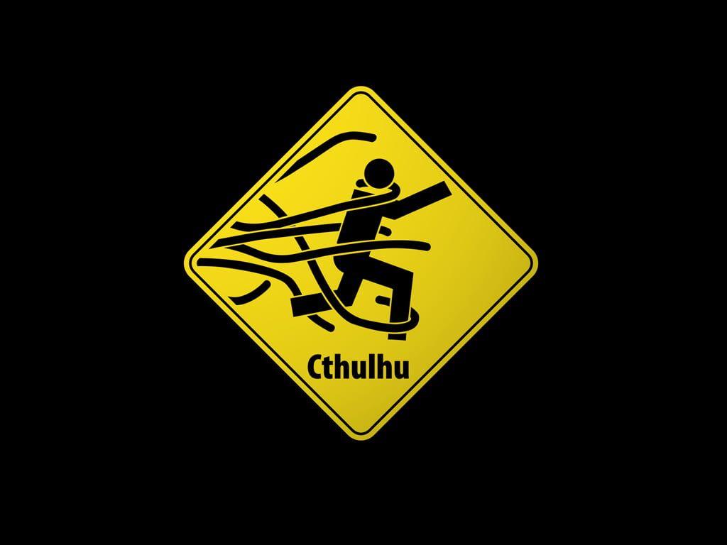 1024x768 Yellow and black road sign, Cthulhu, warning signs, humor