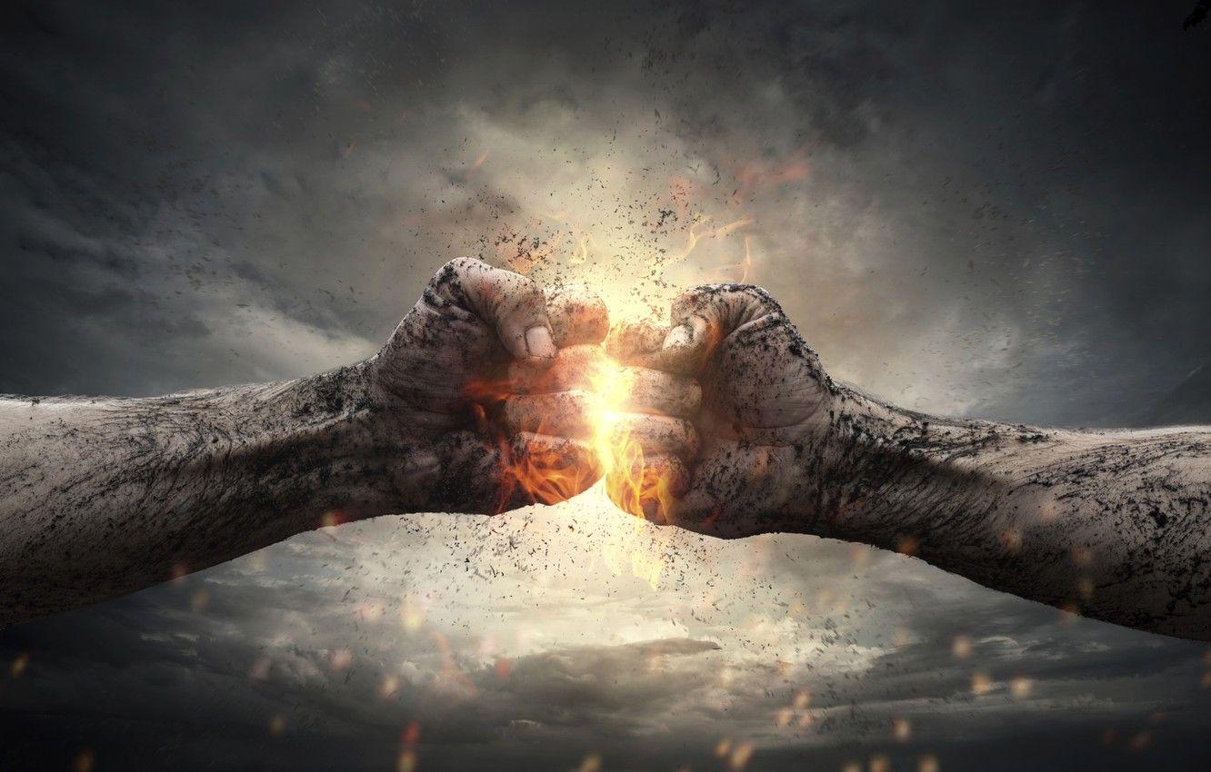 1332x850 Wallpaper light, energy, hands, hit, clenched fist image
