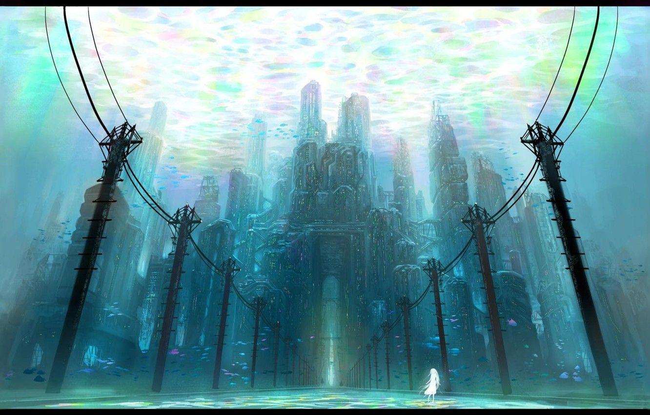 1332x850 Wallpaper road, fish, posts, wire, depth, the tunnel, girl, tower