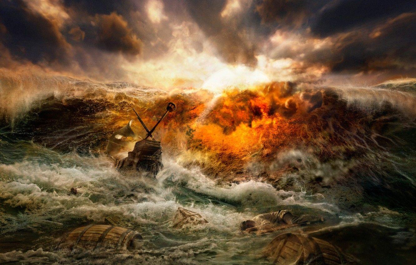 1332x850 Wallpaper storm, wave, shipwreck image for desktop, section