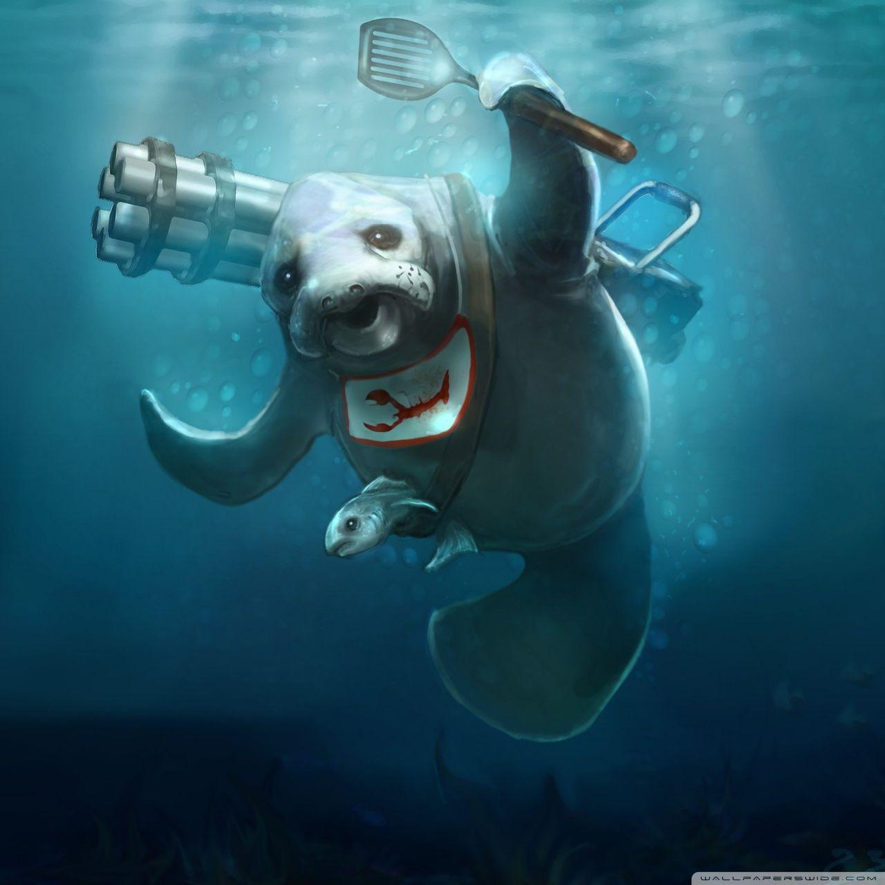 1280x1280 Seal Underwater Painting Ultra HD Desktop Background Wallpaper