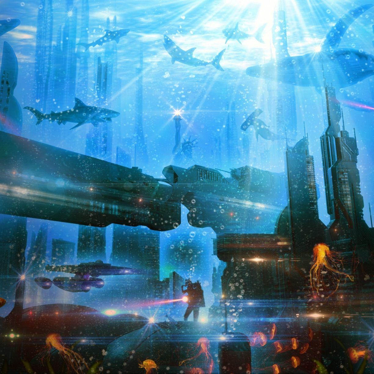 1224x1224 Desktop wallpaper underwater, city, atlantis, HD image, picture
