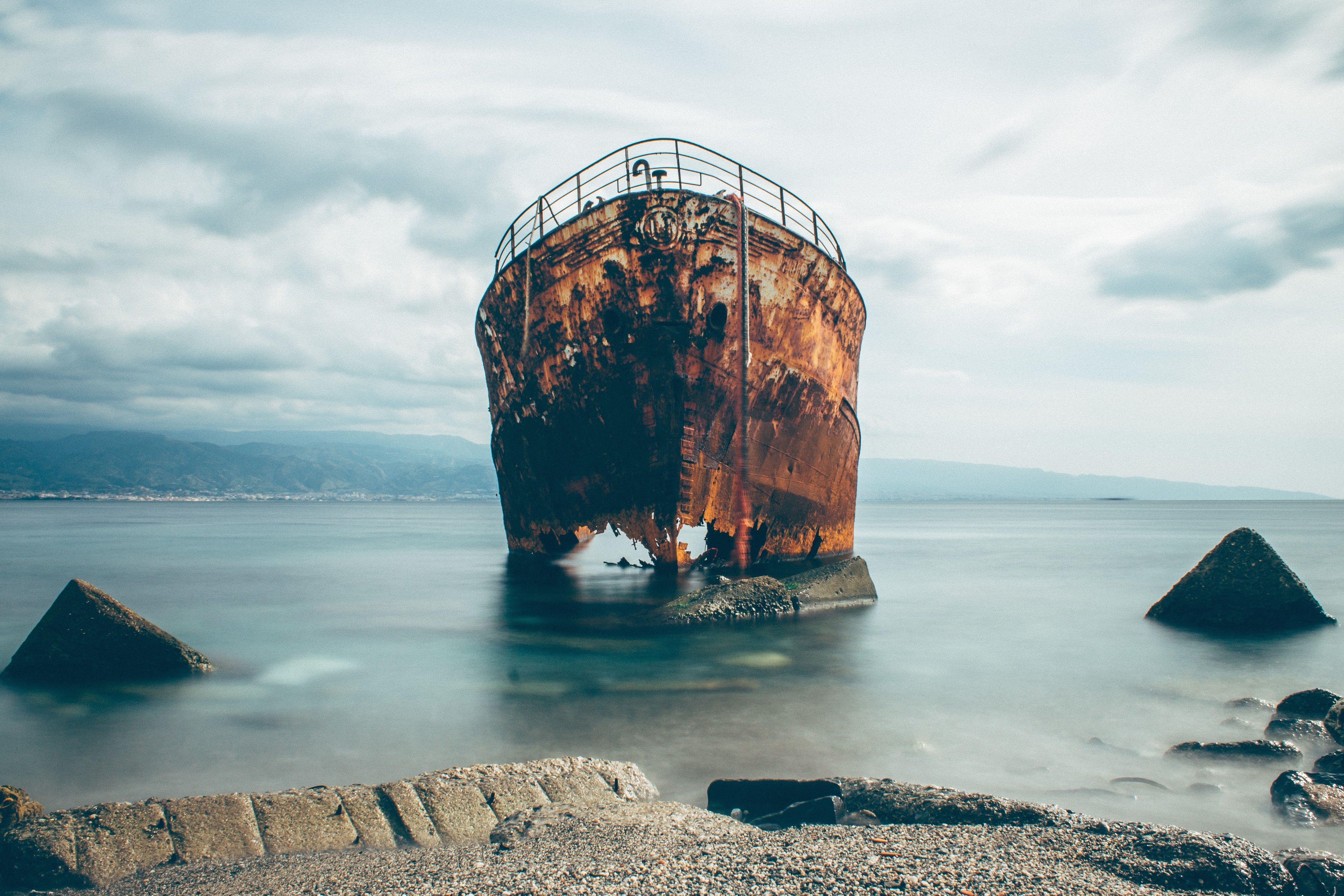 4837x3225 #Italy, #clouds, #rocks, #sea, #landscape, #shipwreck