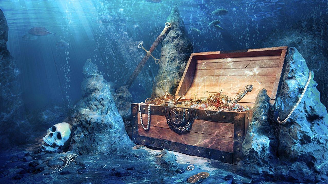 1280x720 Desktop Wallpaper Skulls Underwater world treasure