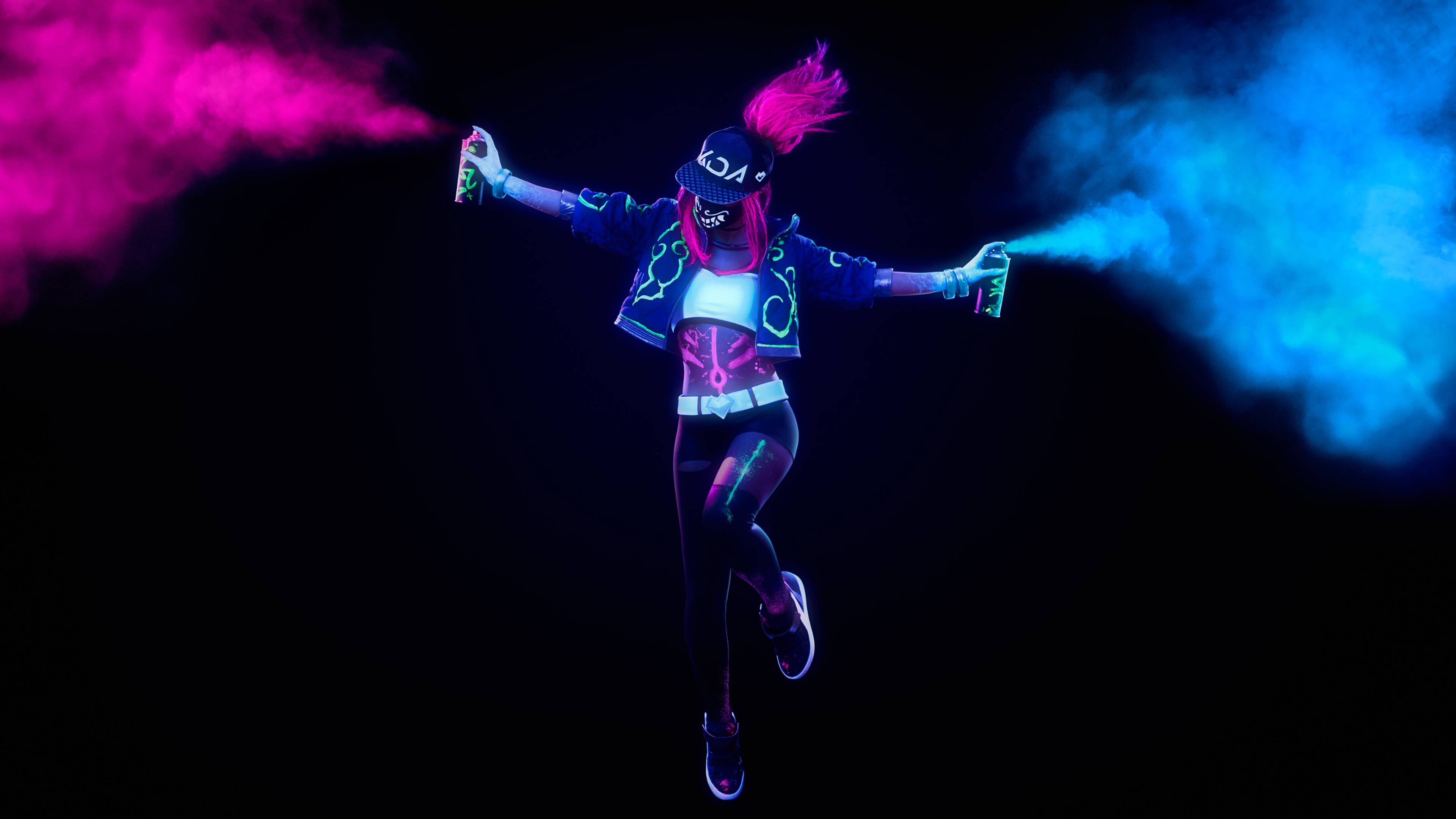 3840x2160 KDA Akali League of Legends Neon Cosplay 4K Wallpaper