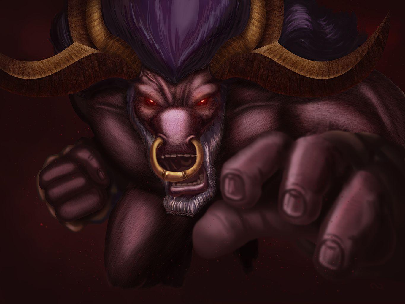 1365x1024 Desktop Wallpaper League of Legends monster Alistar Fantasy Games