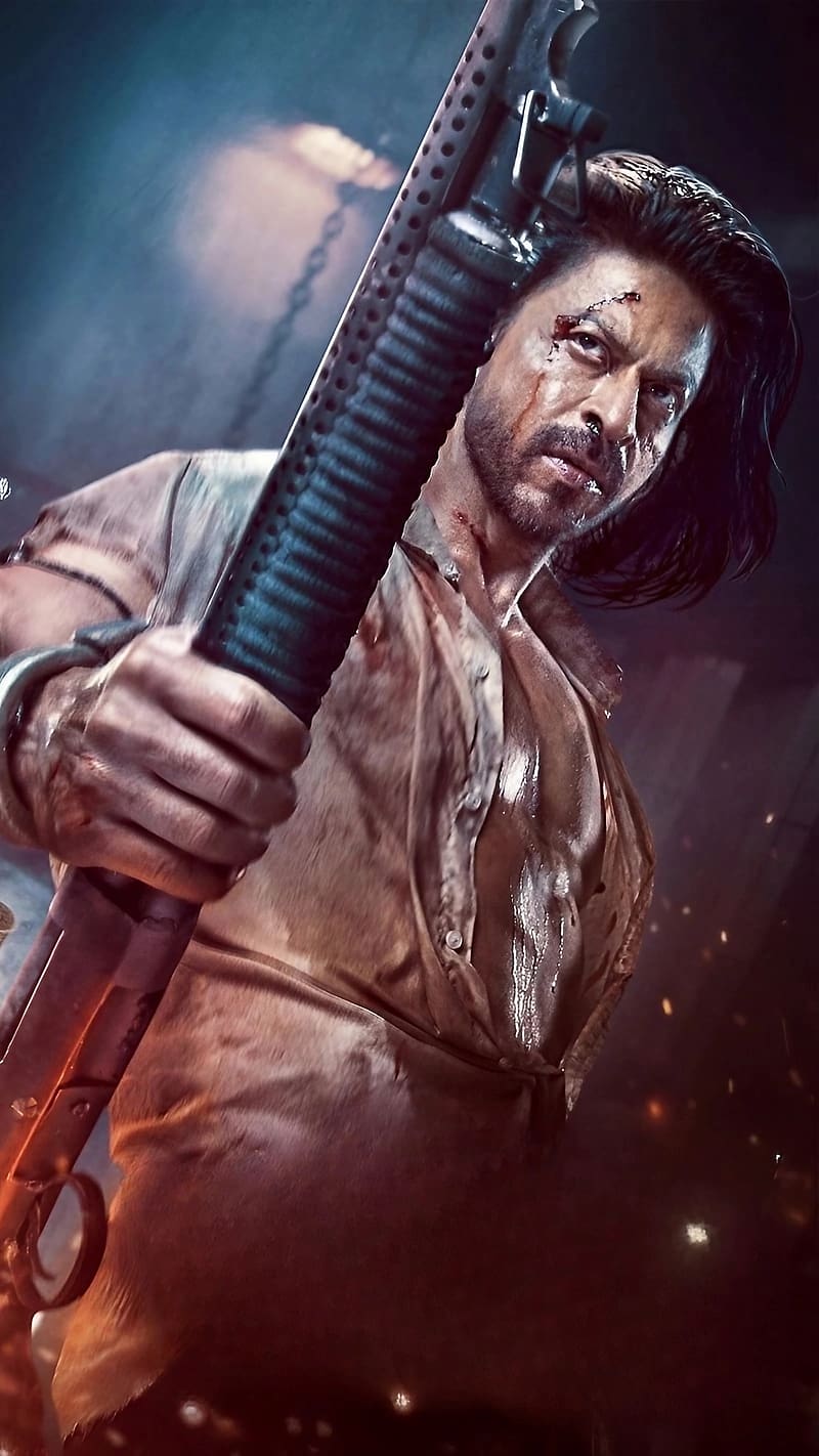 800x1422 Pathan Movie Ke, Shahrukh Khan With Gun, shahrukh khan, indian actor, HD phone wallpaper