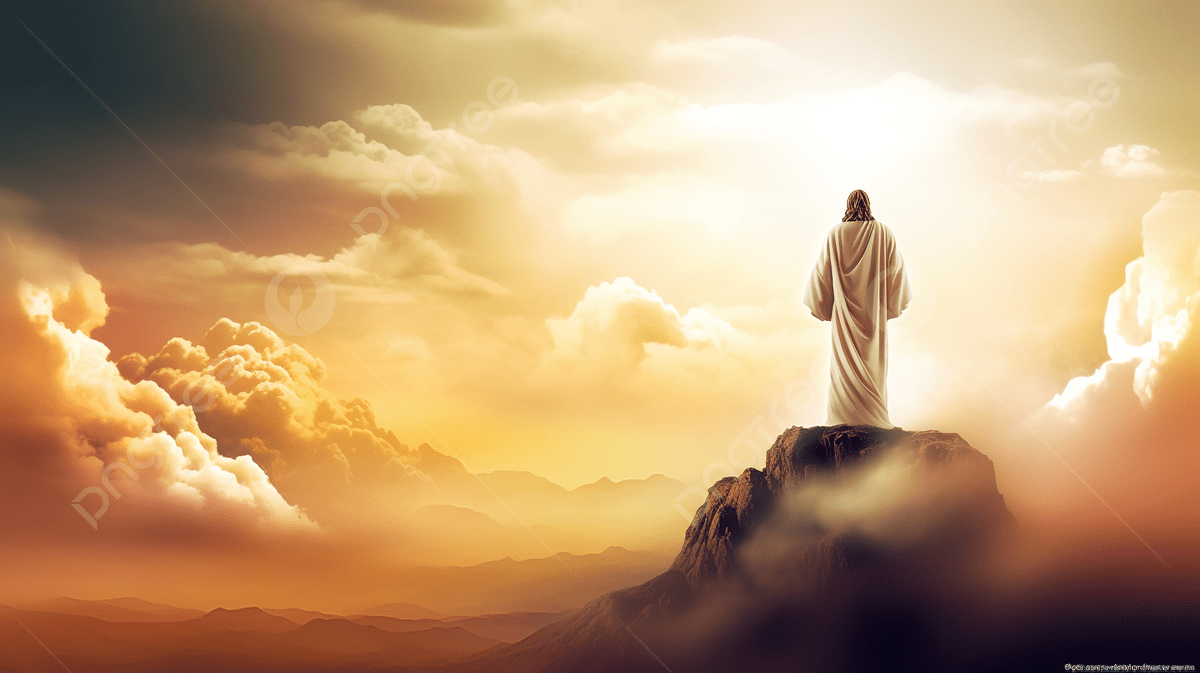 1200x673 Foto Yesus Berdiri Di Puncak Gunung Dengan Awan Di Latar Belakang Foto Dan Gambar Untuk Download Gratis