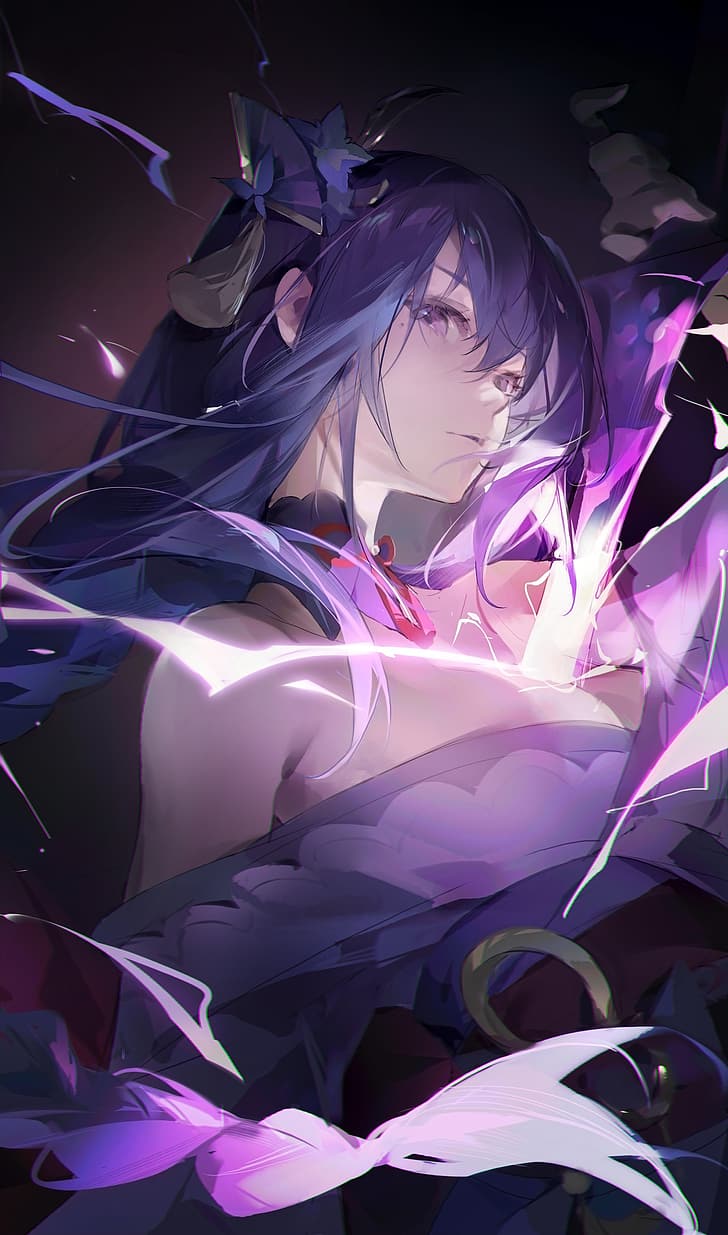 728x1235 HD wallpaper: Raiden Shogun (Genshin Impact), artwork, illustration, digital art