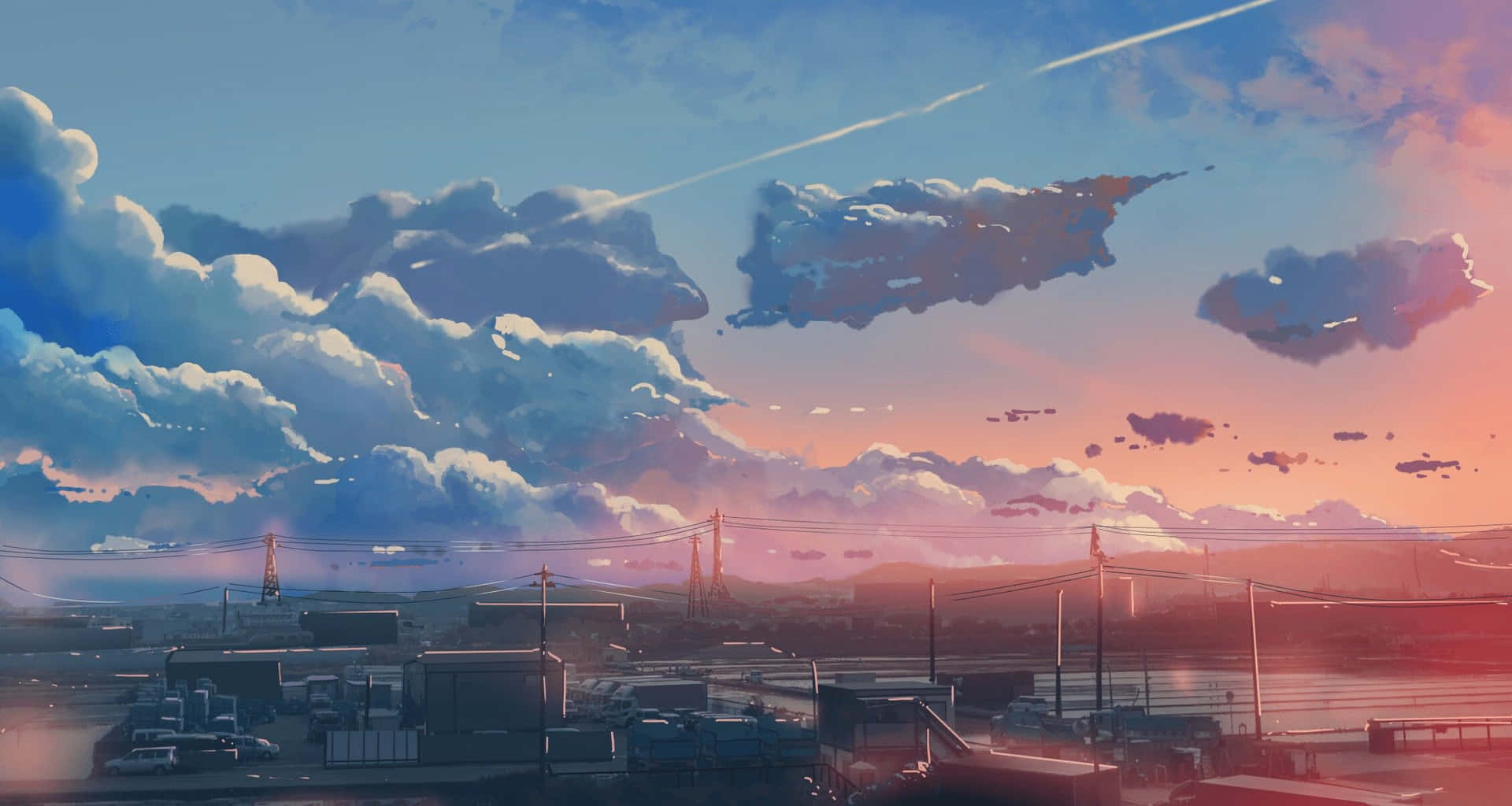 1920x1024 Download Admire the Beautiful Sunset Over the Anime World Wallpaper