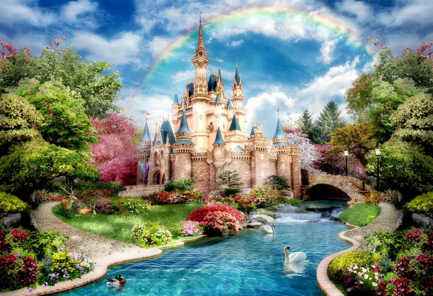 1463x1000 MFWFM Castle Mural Wallpaper for Kids Bedroom Beautiful Fairytale World Nursery Wall Mural (Not Peel n' Stick)