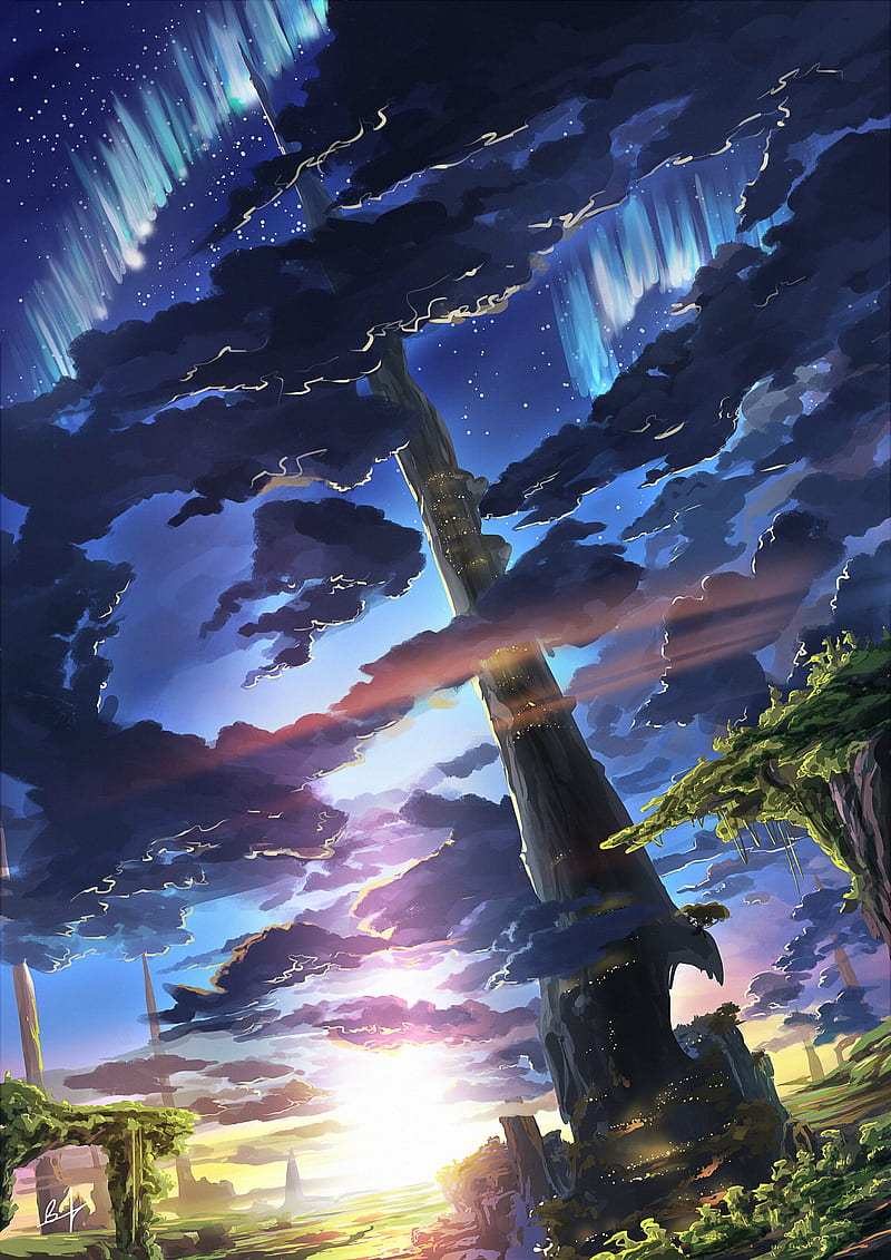 800x1131 Landscape, clouds, dawn, art, fantastic, HD phone wallpaper