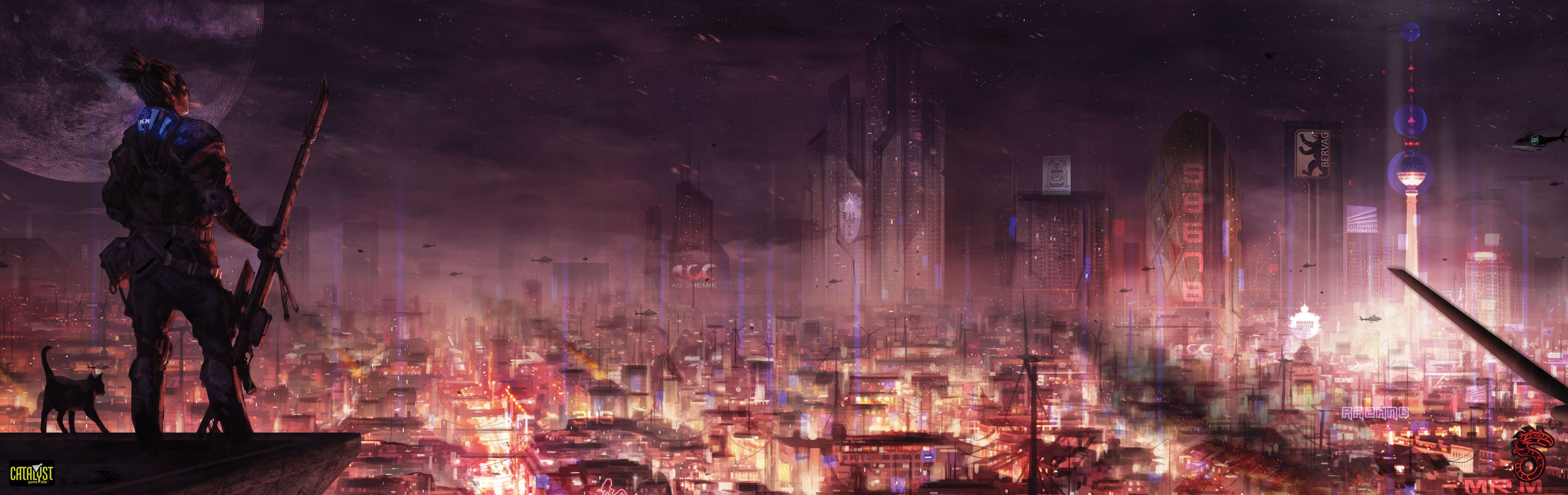3800x1200 Shadowrun: Neon Skyline HD Wallpaperx1200