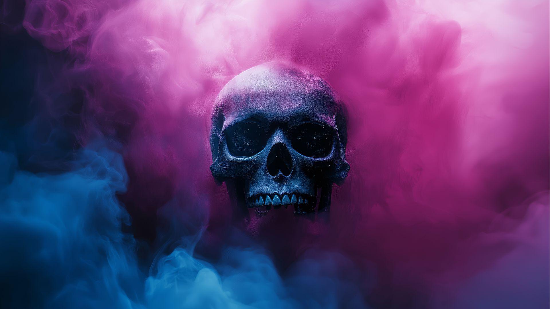 1920x1080 Download wallpaper 1920x1080 skull, smoke, pink, blue full hd, hdtv, fhd, 1080p HD background