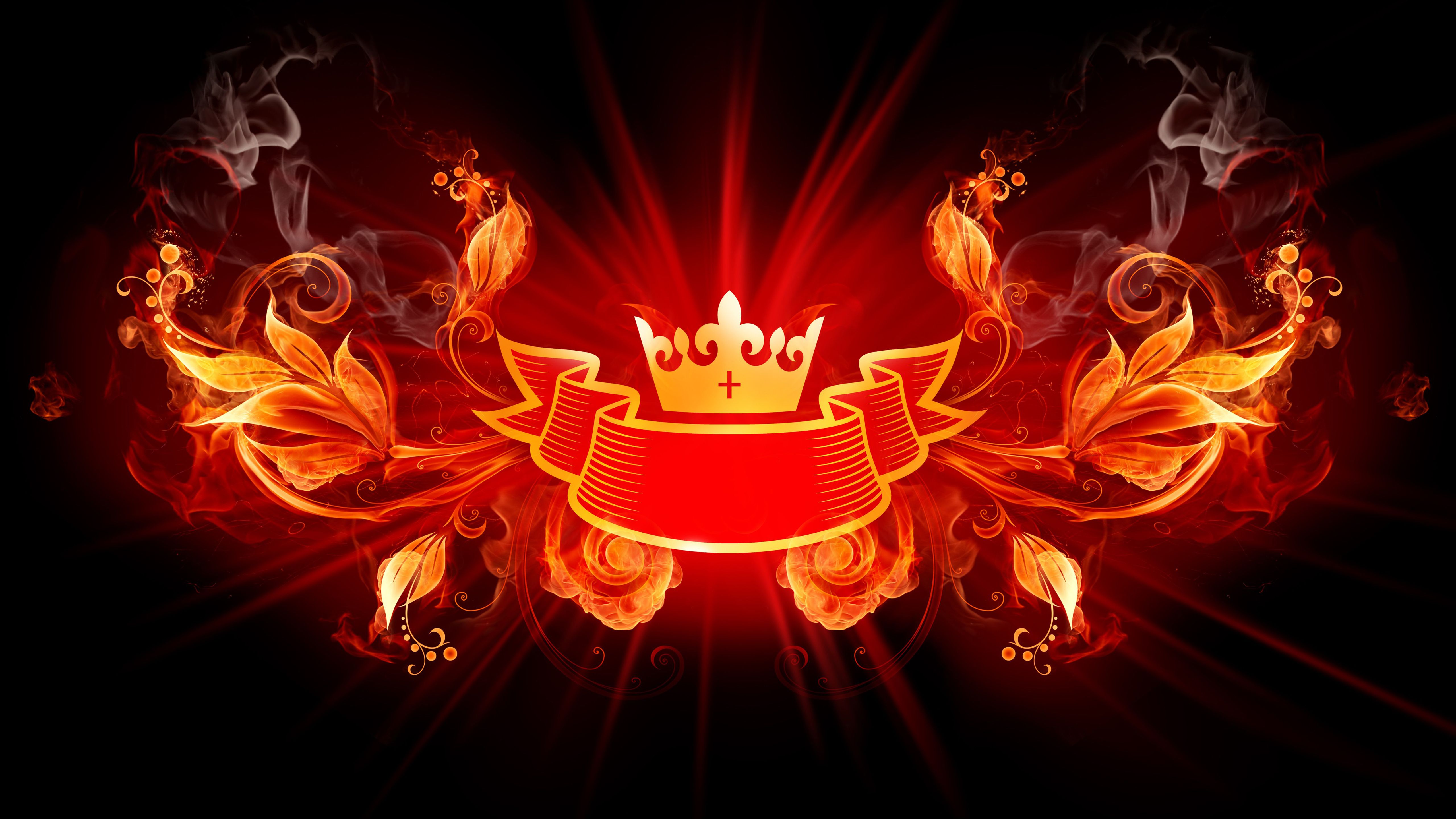 5120x2880 Red Fire King Crown Logo 4K 5K HD Wallpaper