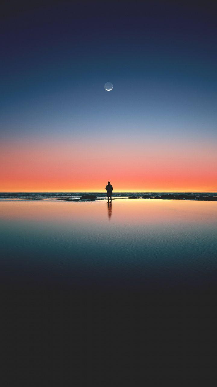 720x1280 Download 720x1280 wallpaper Sunset, beach, sea, horizon
