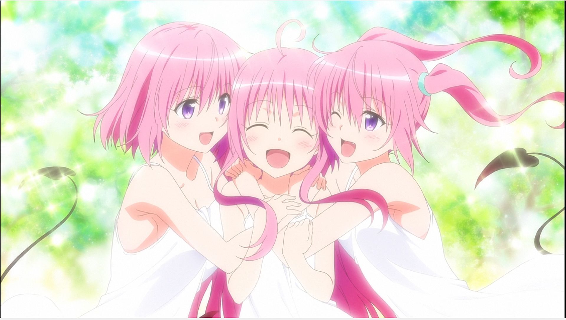1920x1085 Desktop wallpaper: Nana Astar Deviluke, Purple Eyes, Anime, To Love Ru, Long Hair, Pink Hair, Shorts, Tail 4K free download for PC. 735079