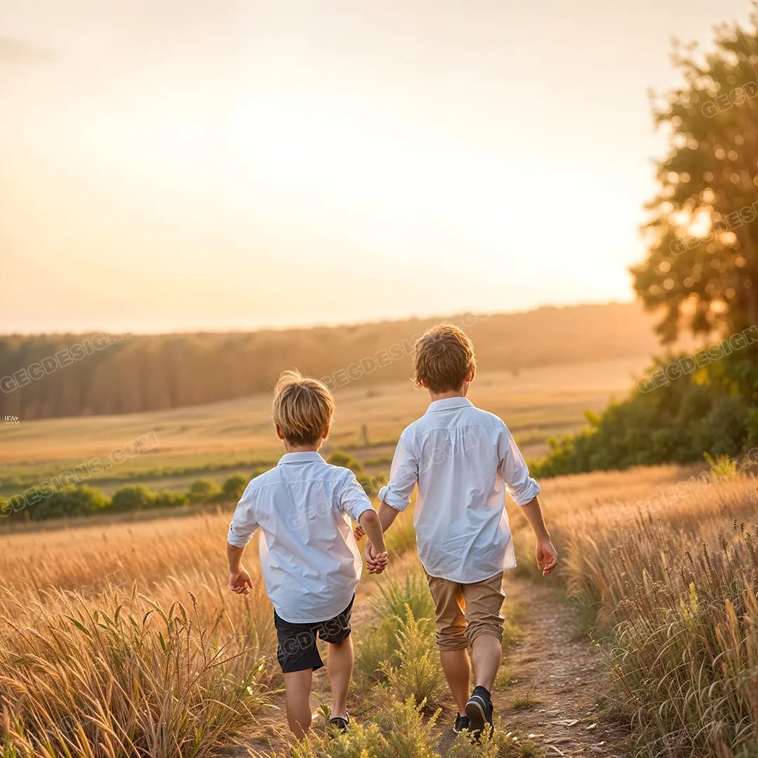 1080x1080 Friendship Day wallpaper, two friends exploring the rural landscape in the evening Download on GEC Designs