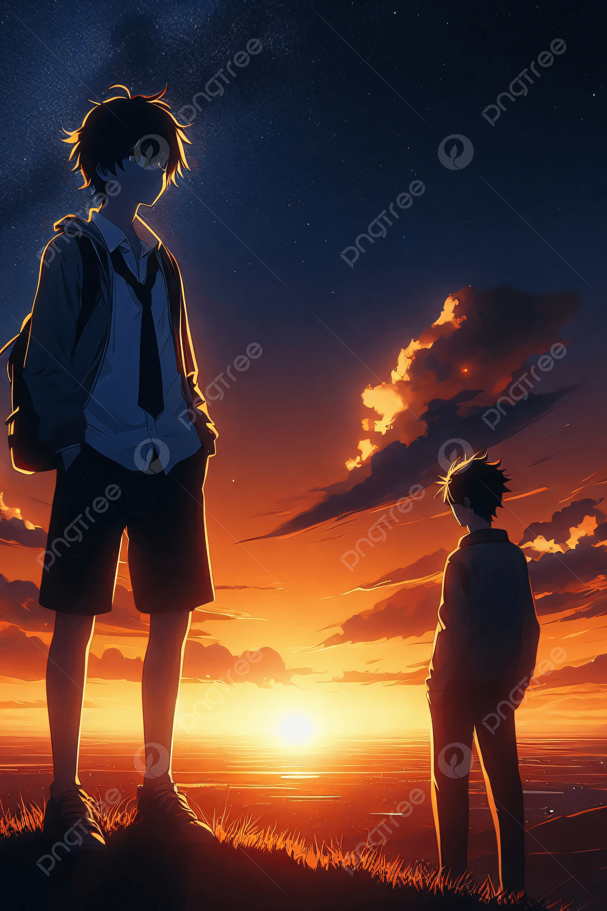 1200x1800 Two Friends Sunset Dark Mood Background Wallpaper Image For Free Download