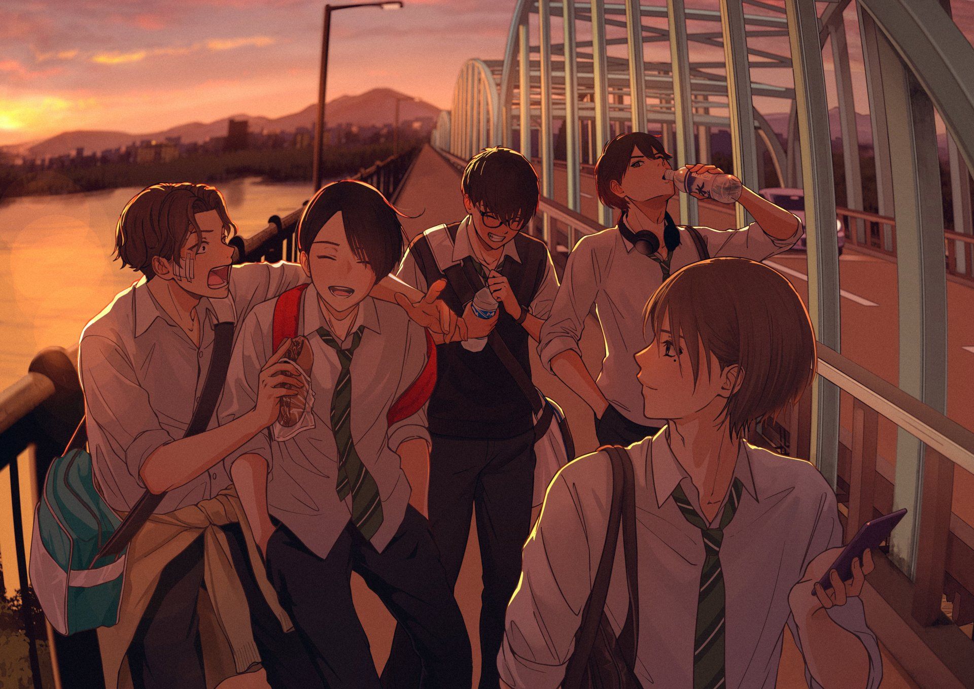 1920x1358 4K Ultra HD Anime Friends: Sunset Moments Together by まかろんＫx2894