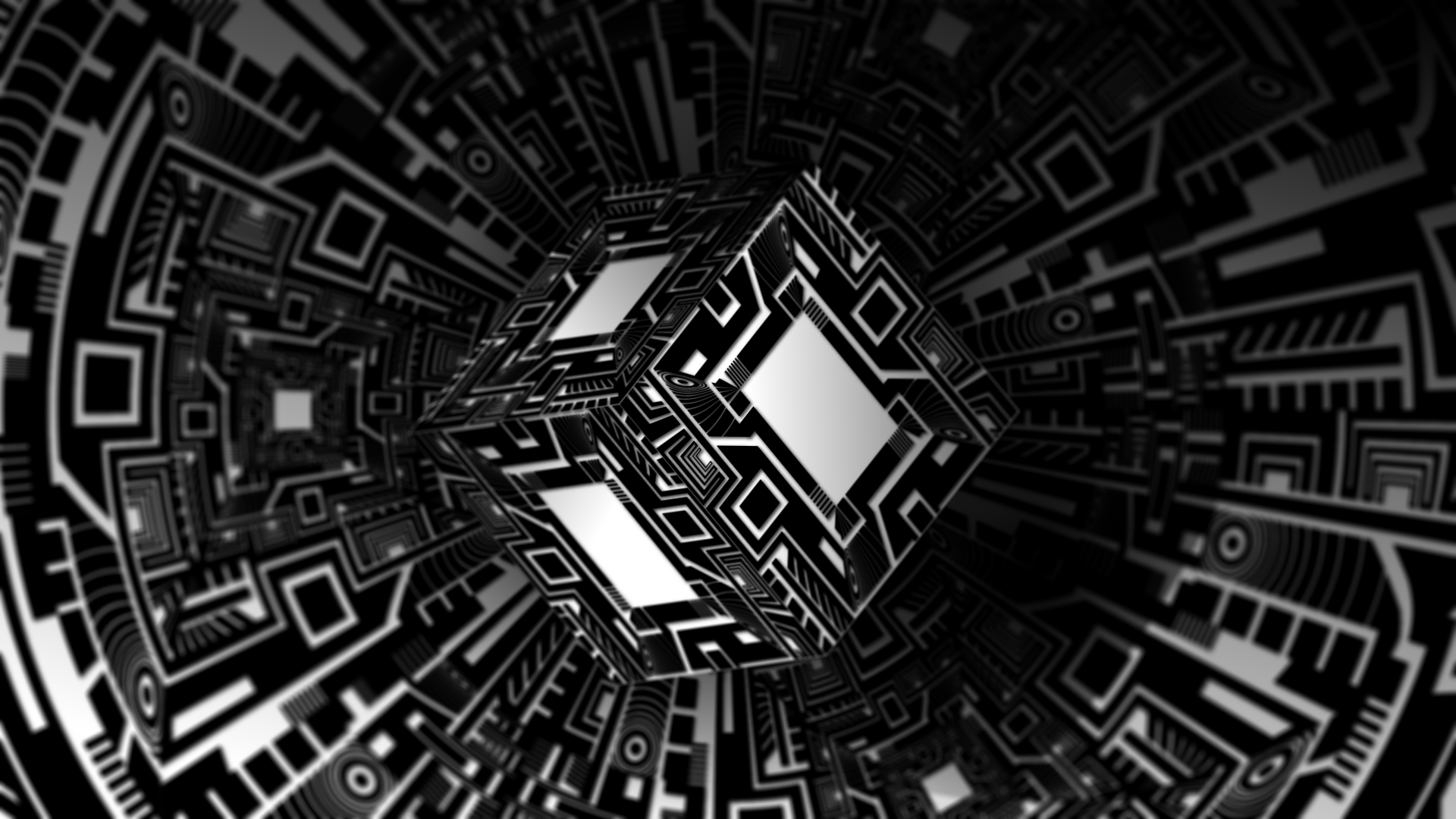 1920x1080 8K Ultra HD Black & White Abstract Cube Illusion Vectorx4500