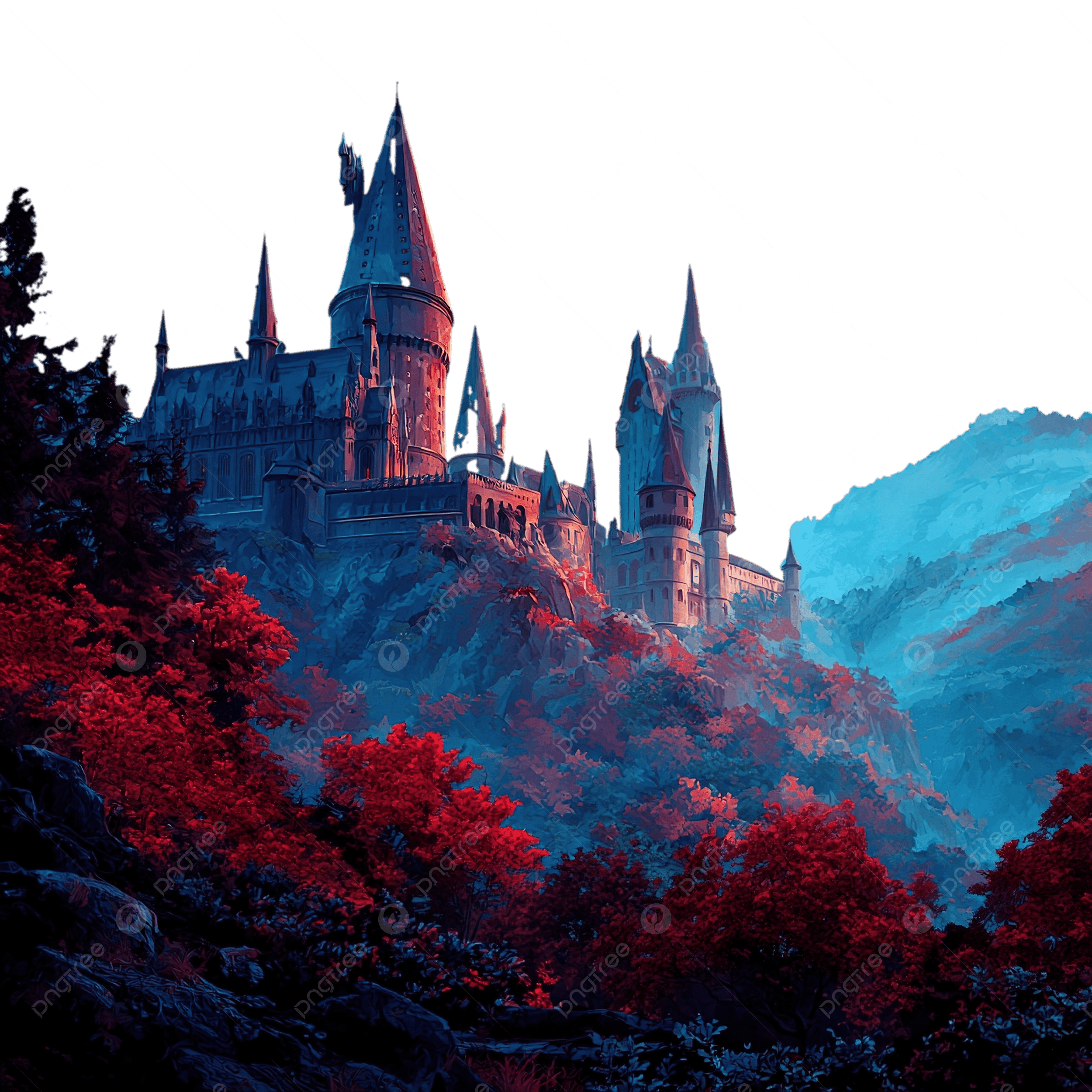 2500x2500 Magical Harry Potter Landscape Blue Red Palace Ultra Realistic 4k, Clipart Hogwarts, Hogwarts Castle Clipart, Hogwarts Clipart PNG Transparent Image and Clipart for Free Download