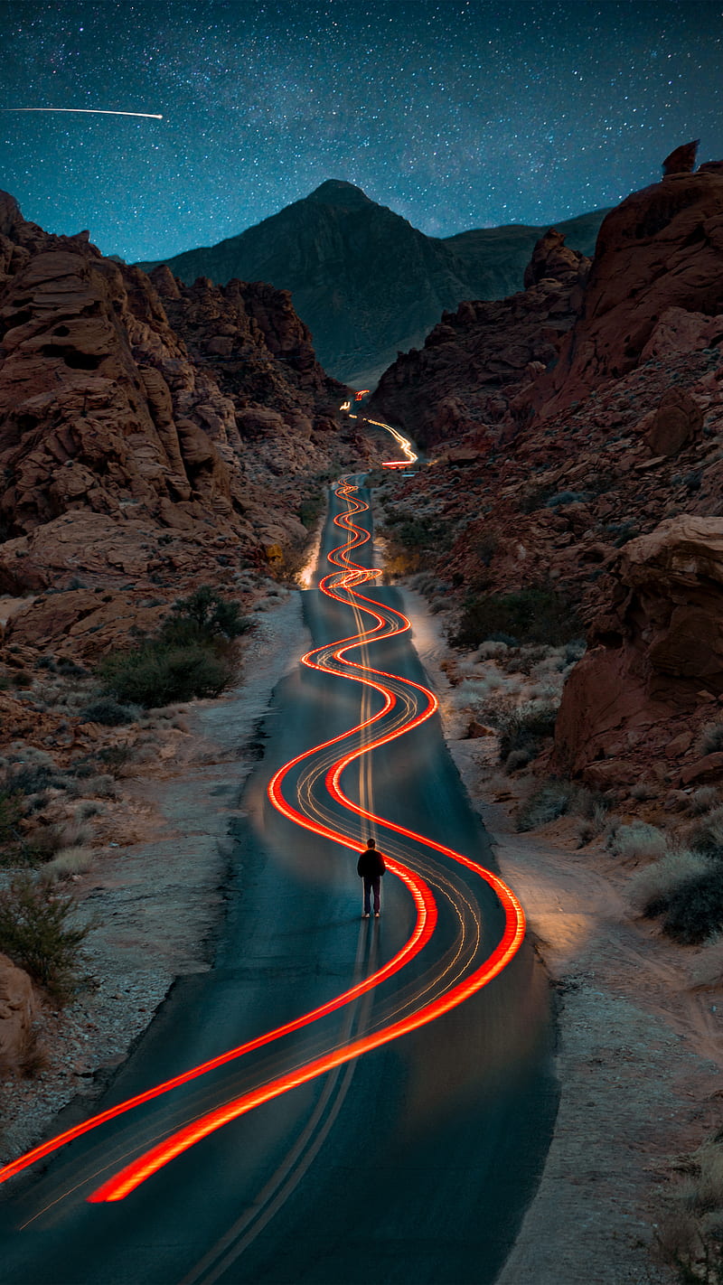 800x1422 Valley of Fire, Demas, art, blue, demasrusli, digital art, las vegas, light trails, HD phone wallpaper