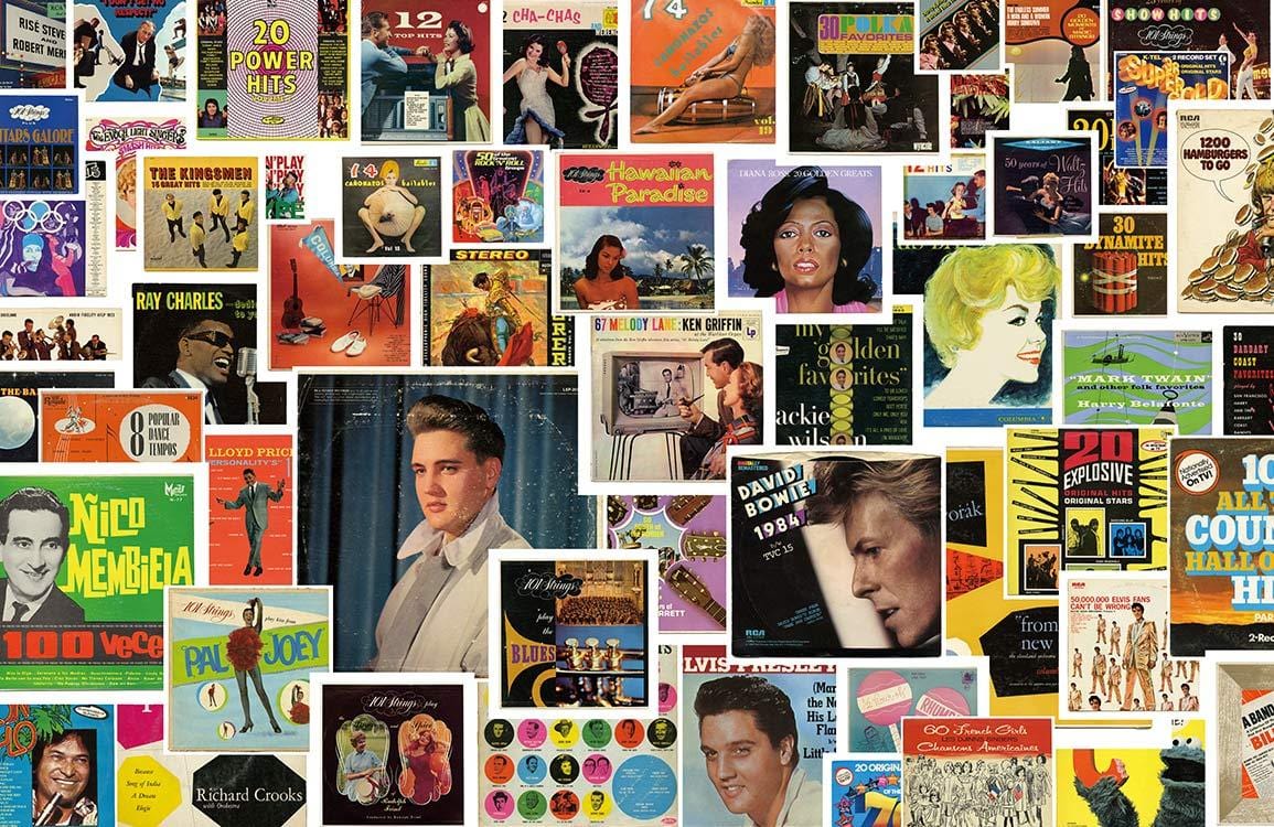1155x750 Retro Music Album Collage Mural Wallpaper Vintage Pop Art Style
