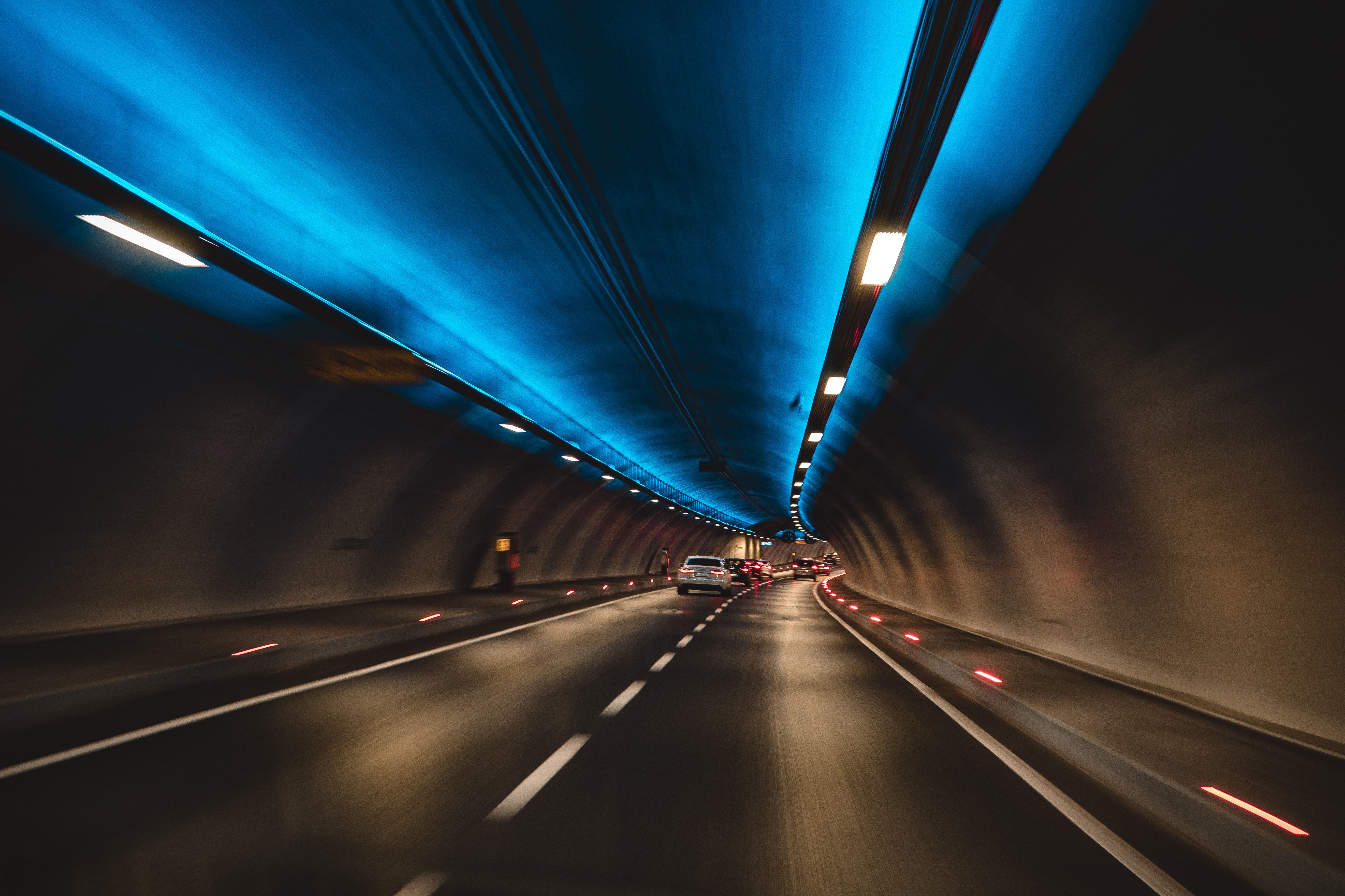 5472x3648 Wallpaper Blue Light in Tunnel During Night Time, Background Free Image