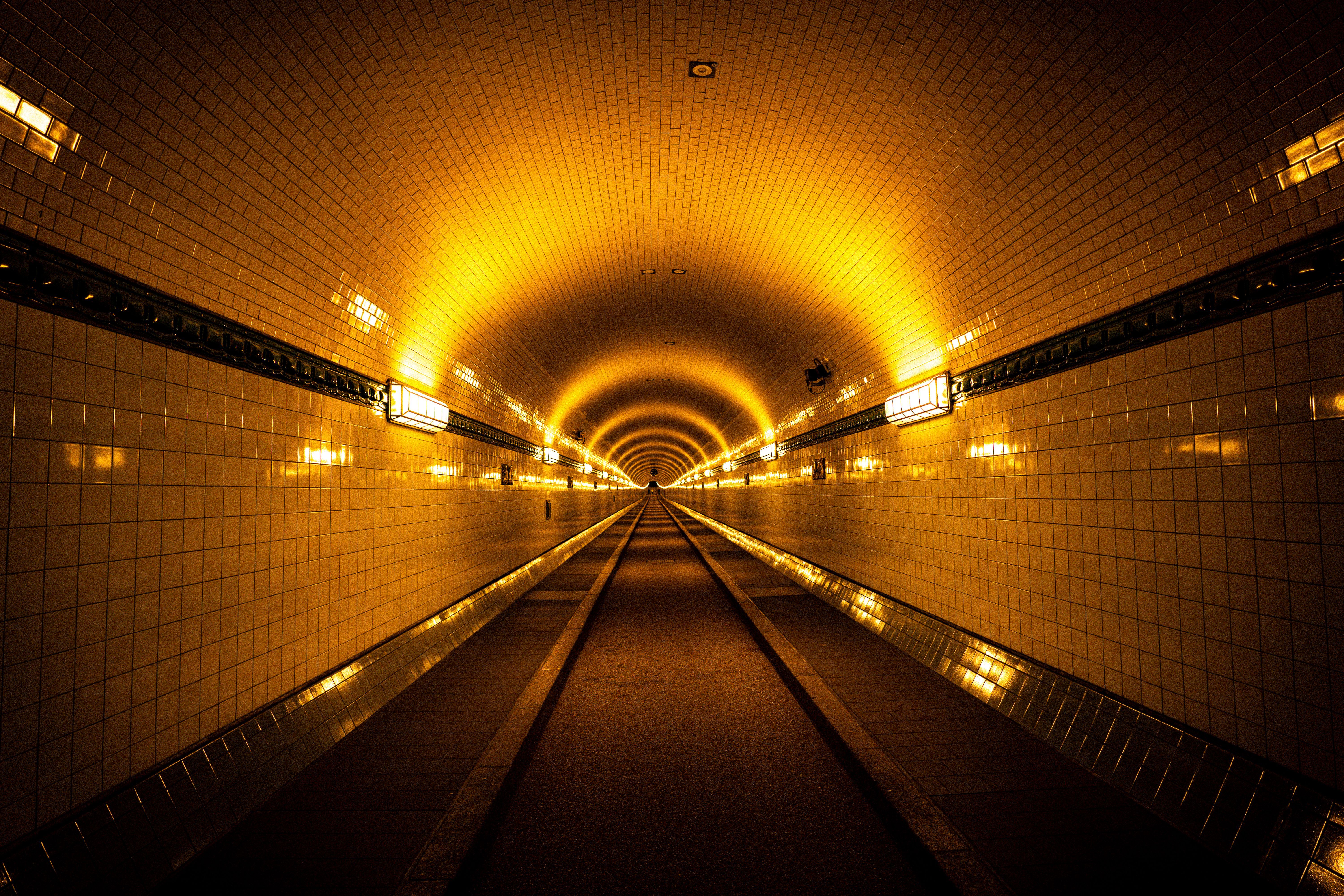 6000x4000 Illuminated Tunnel with Yellow Lighting · Free