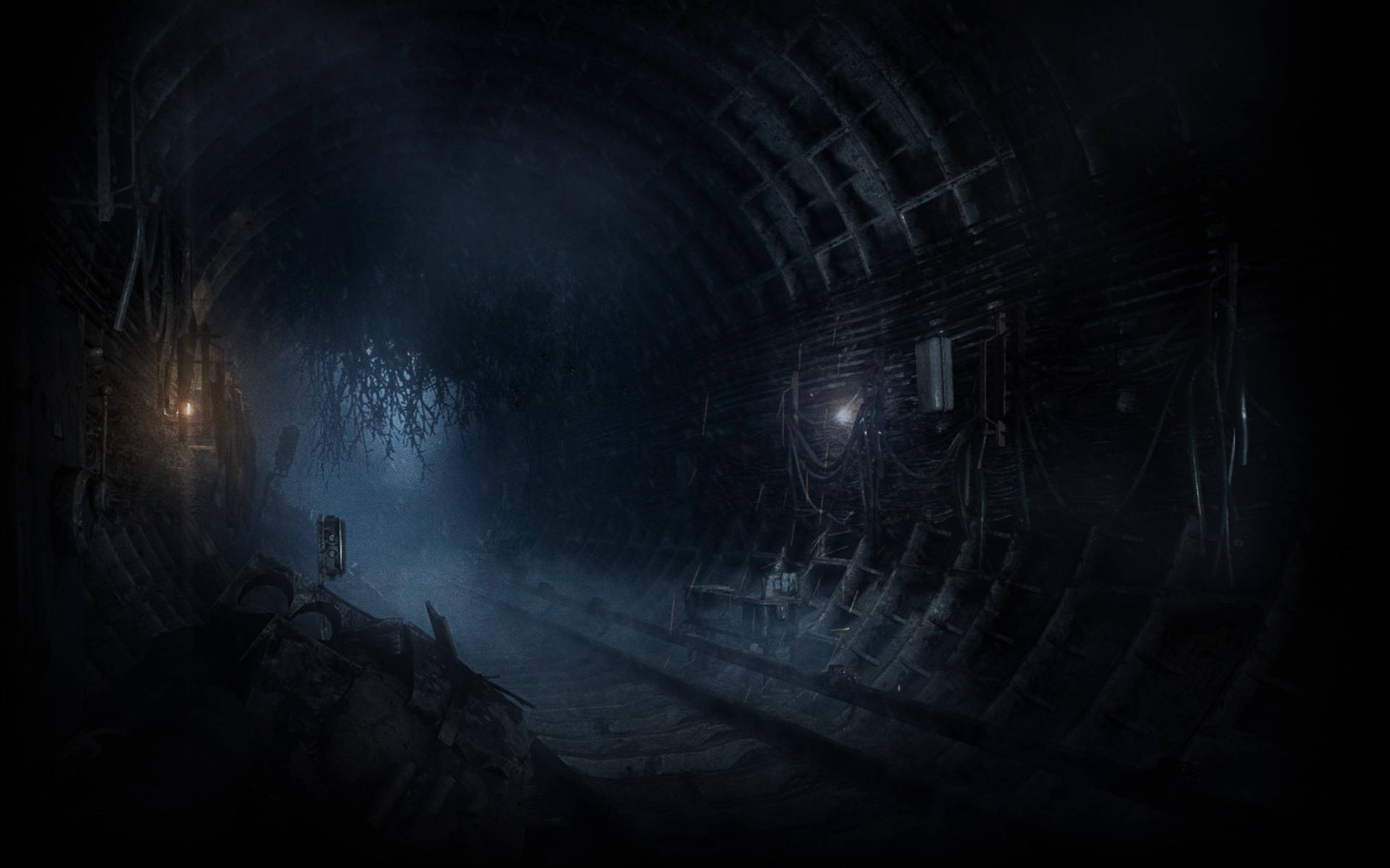 1920x1199 Download A Dark Tunnel With Lights In It Wallpaper