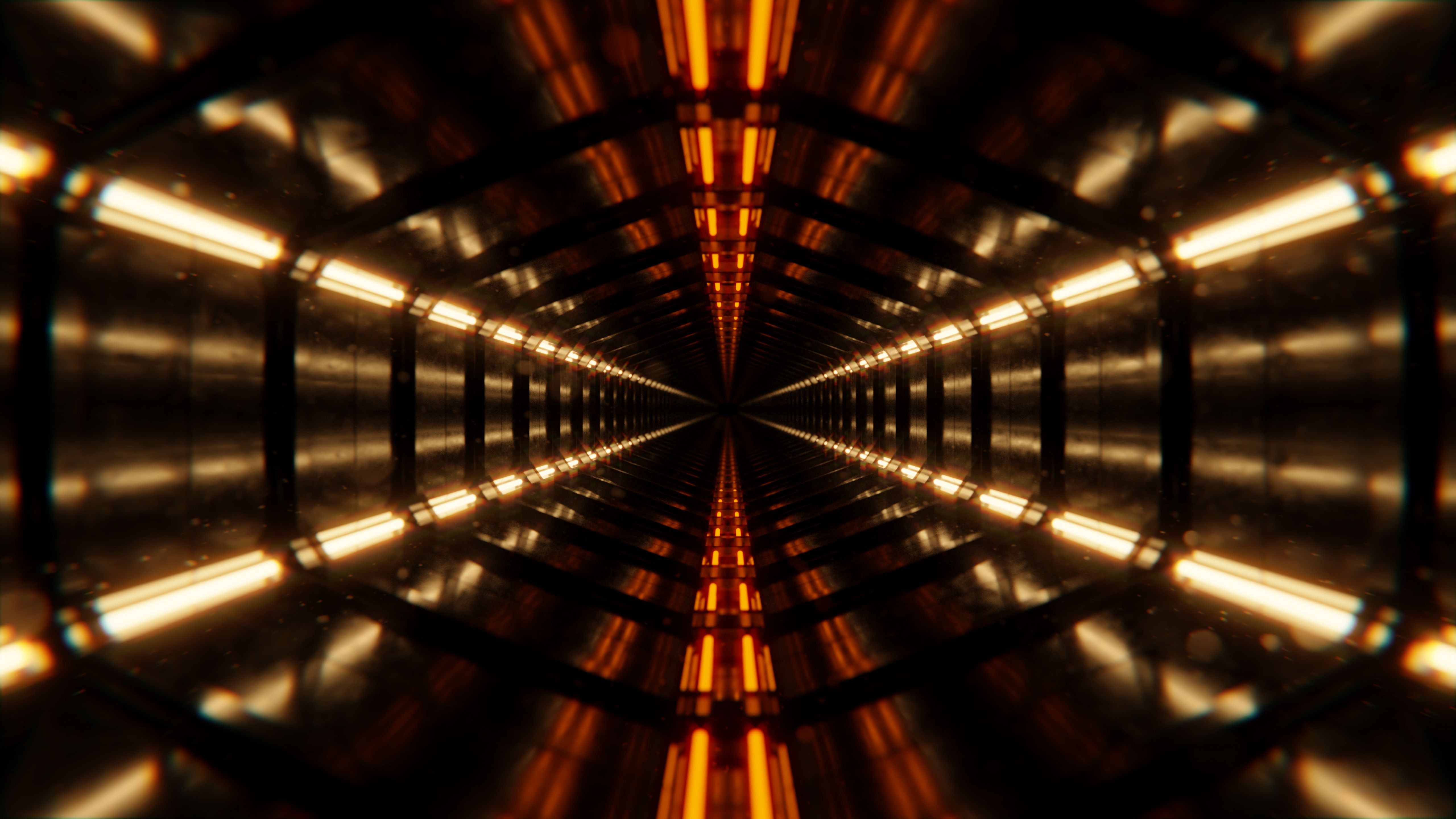 5120x2880 Download wallpaper 5120x2880 tunnel, light, lamps, perspective, depth HD background