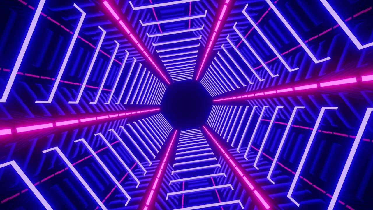 1280x720 Hours 4K Abstract Neon Hexagon Blue & Pink Light Tunnel TV Background Video.. Free VJ Loops