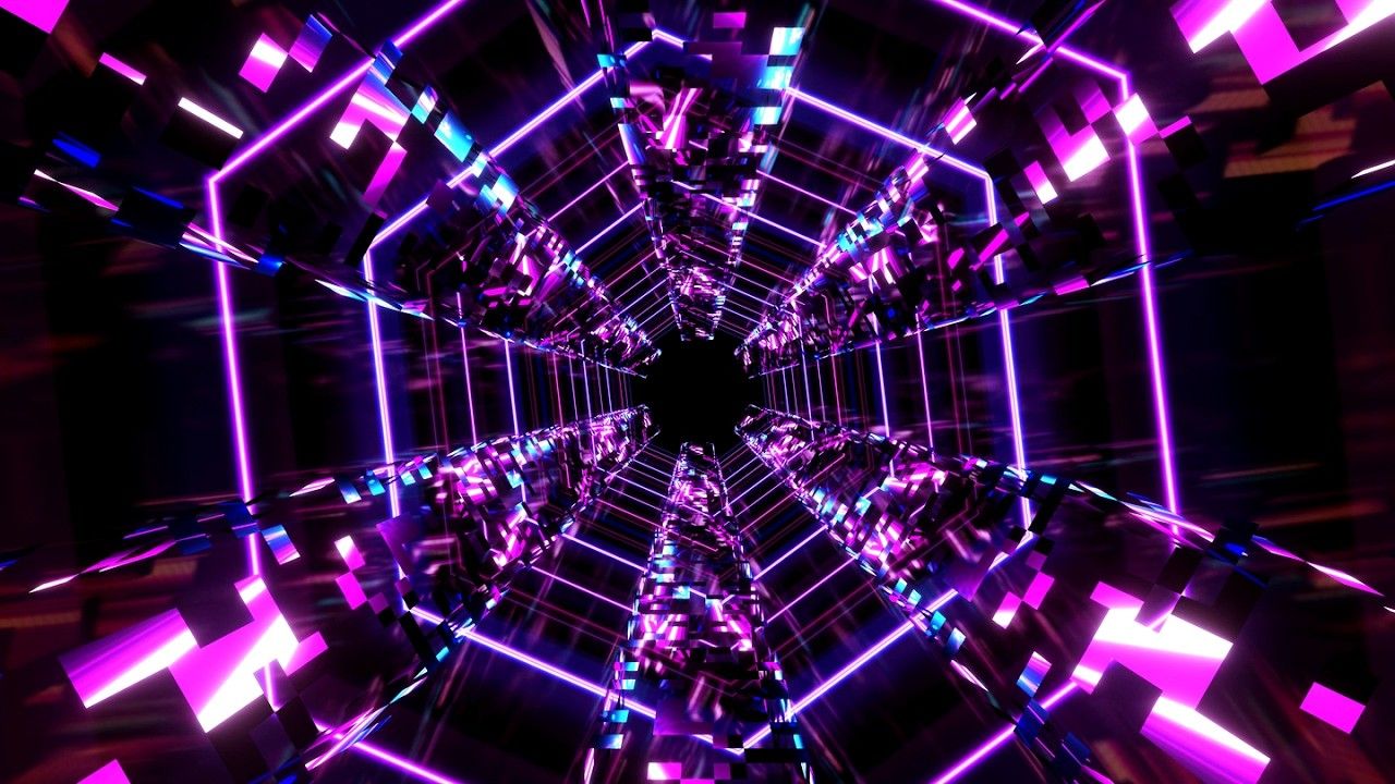 1280x720 Hours 4K Abstract Neon Hexagon Party Light Tunnel TV Background Video.. Free VJ Loops