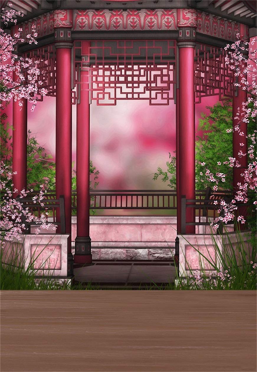 871x1260 Leyiyi 6x9ft Vintage Chinese Spring Garden Backdrop Old China Architecture Pavilion Historical Beijing Resort Bokeh Study Banner Photography Background Flower Petal Photo Studio Prop Vinyl Wallpaper : מוצרי חשמל