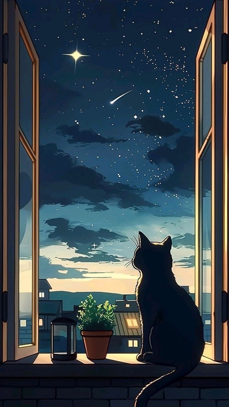 736x1308 Cat Wallpaper Sky. Dark background cat art, Lofi cat, Black cat wallpaper aesthetic art