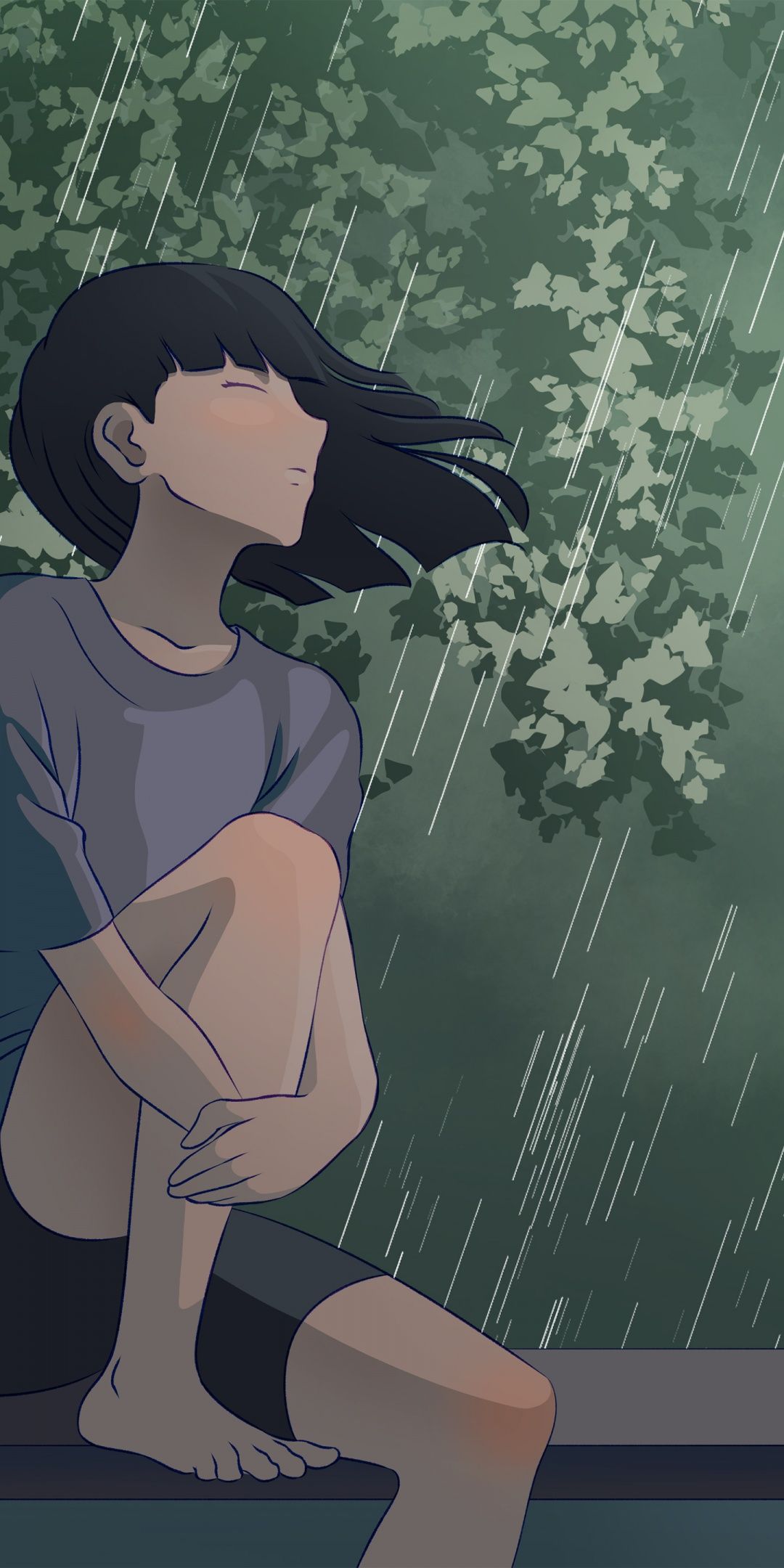 1080x2160 Lofi girl Wallpaper 4K, Raining, 5K
